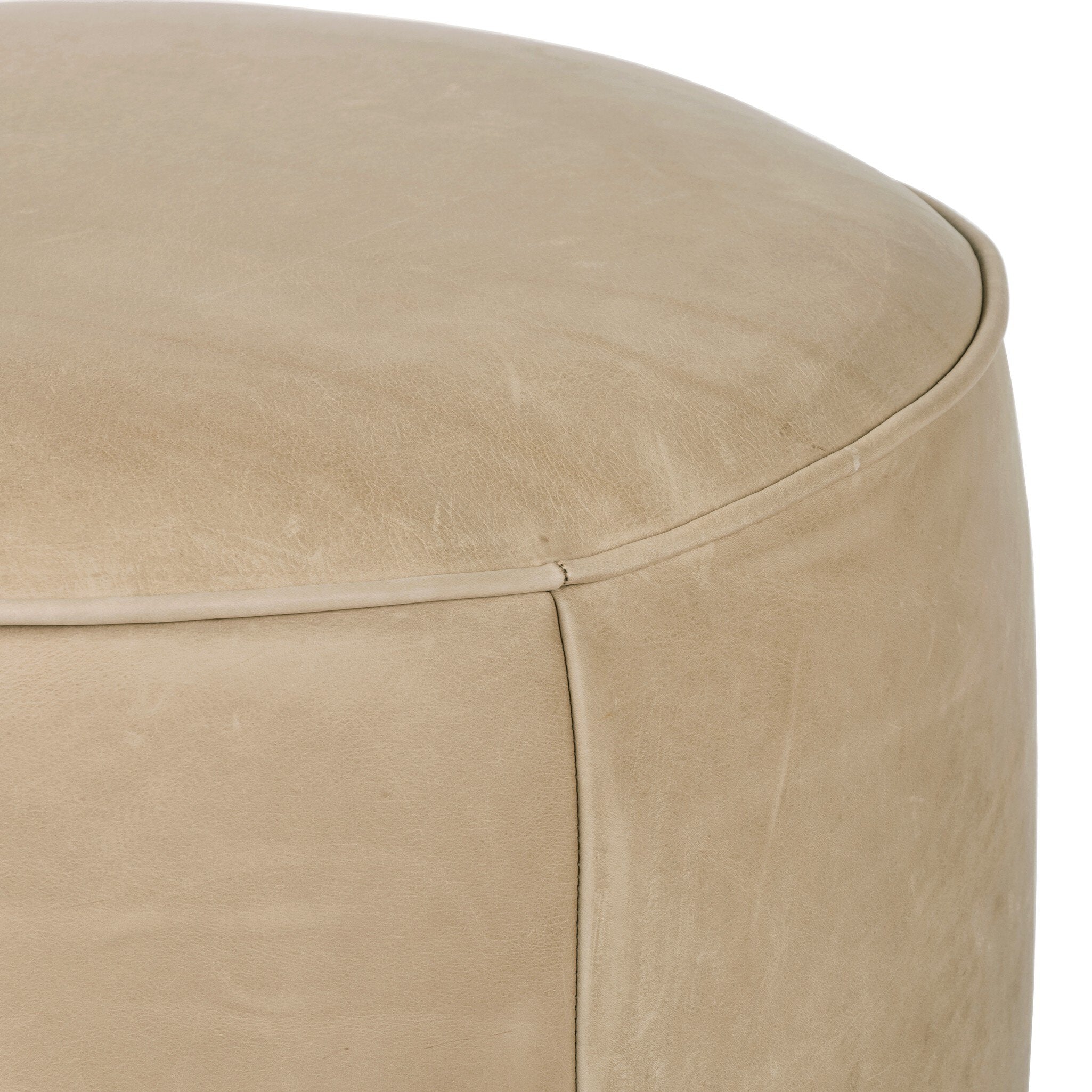 Four Hands Sinclair Round Ottoman — Harness Burlap-Natural Whitewash Ash