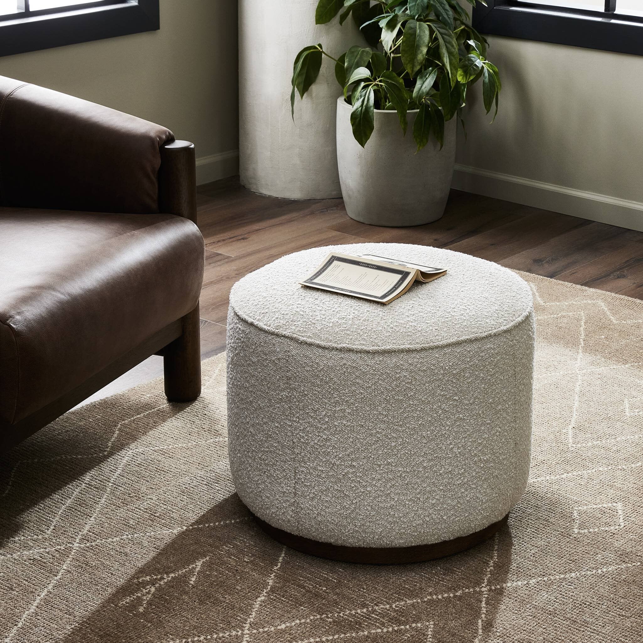 Four Hands Sinclair Round Ottoman — Knoll Natural-Distressed Natural
