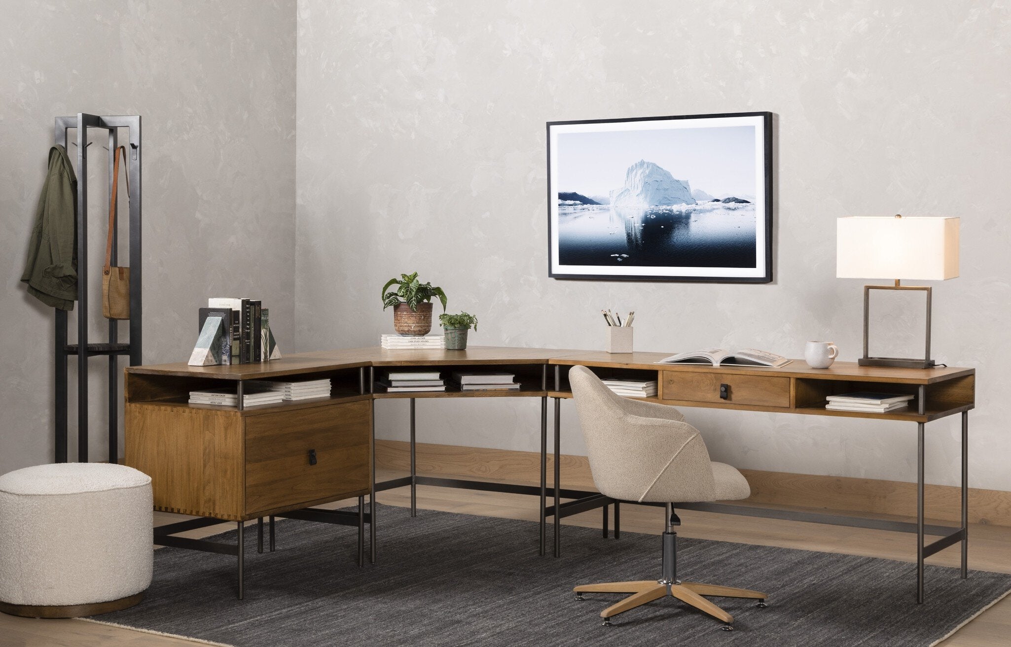 Four Hands Sinclair Round Ottoman — Knoll Natural-Distressed Natural