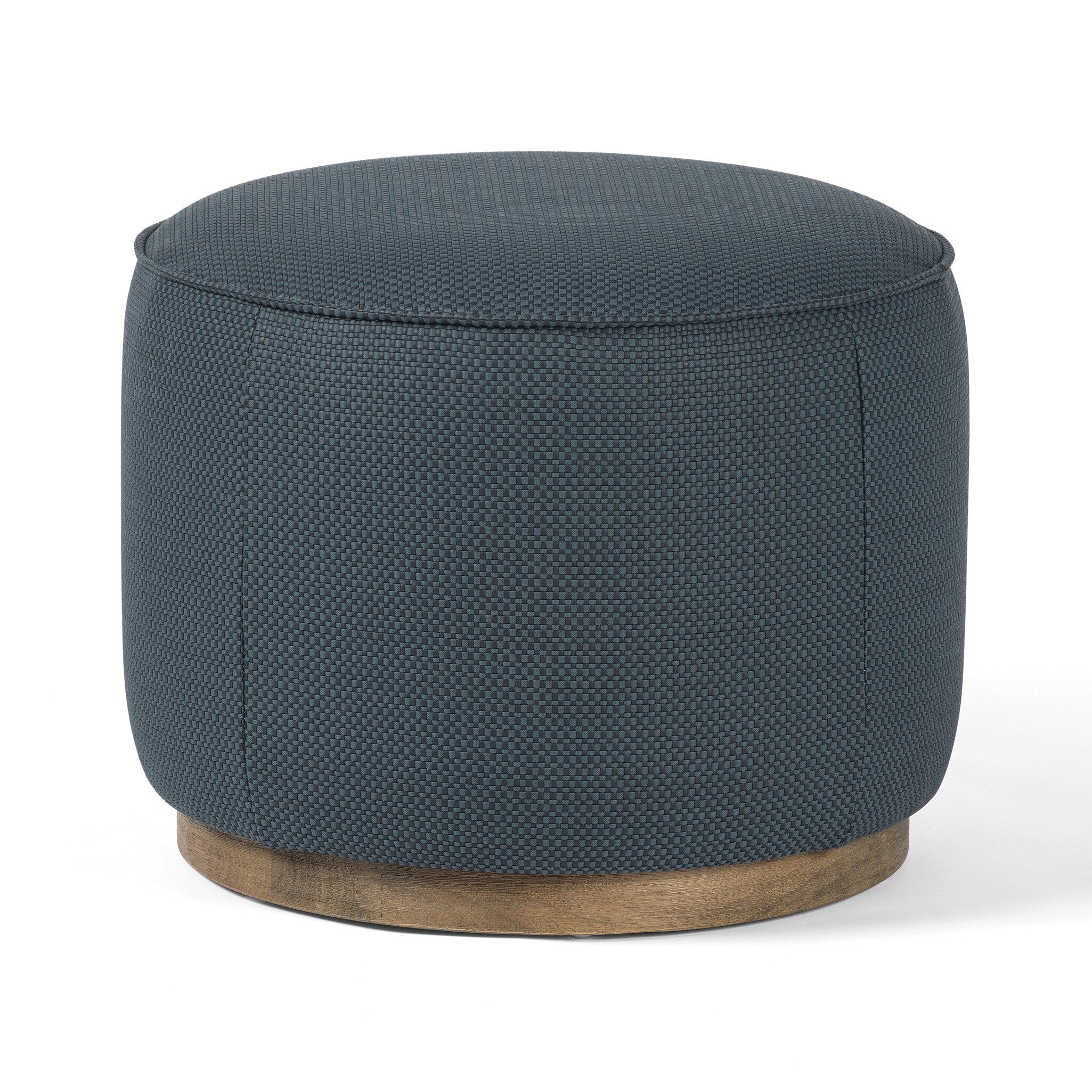 Four Hands Sinclair Round Ottoman — Fresno Cobalt-Distressed Natural