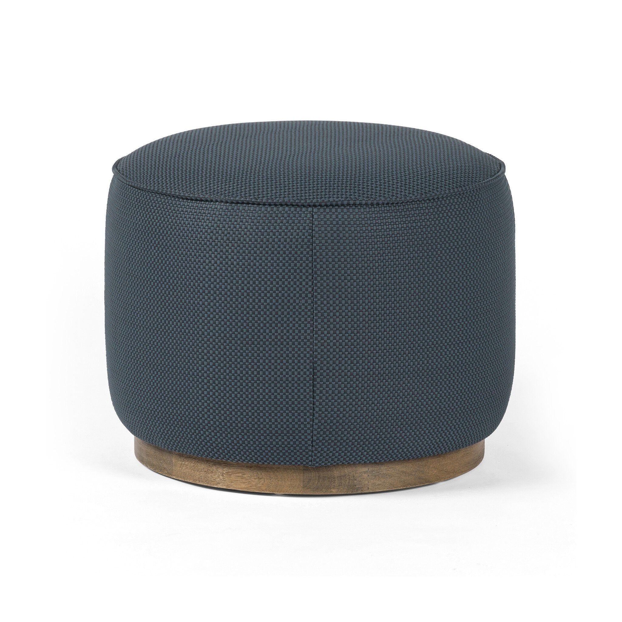 Four Hands Sinclair Round Ottoman — Fresno Cobalt-Distressed Natural