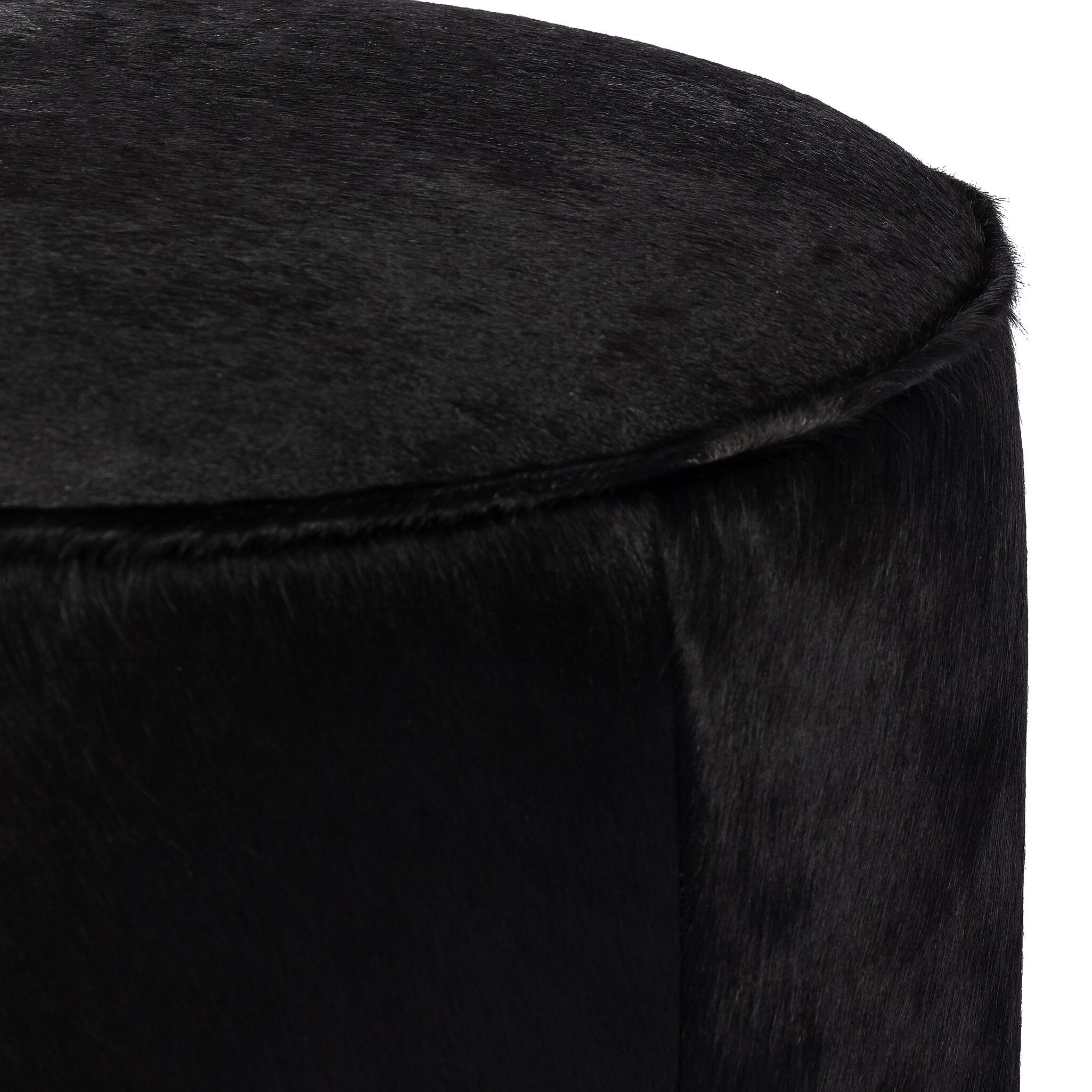 Four Hands Sinclair Round Ottoman — Dark Hair on Hide-Sienna Brown