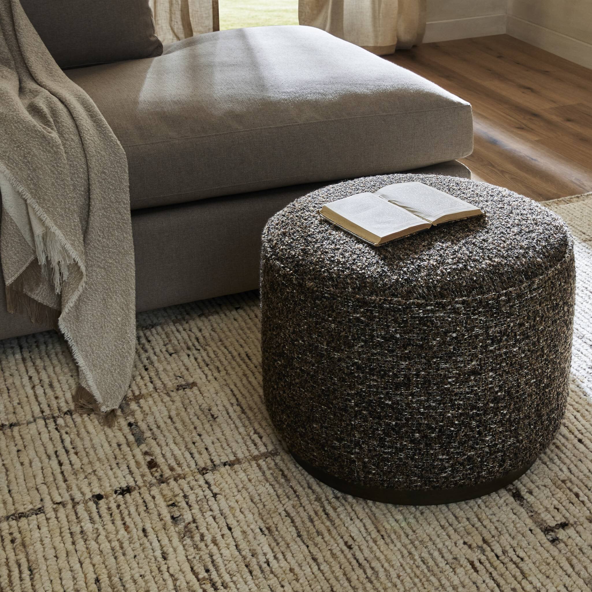 Four Hands Sinclair Round Ottoman — Ivan Granite-Sienna Brown