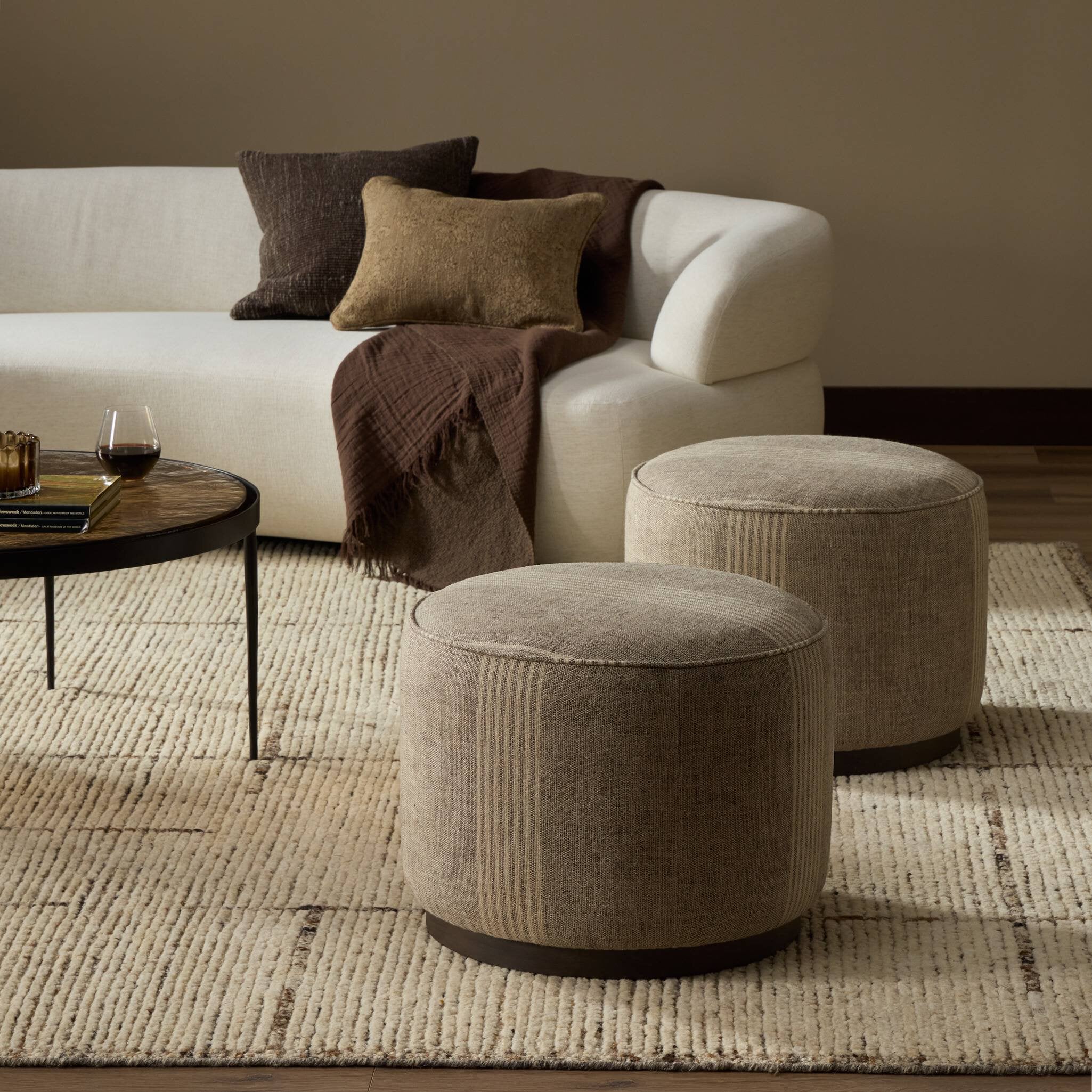Four Hands Sinclair Round Ottoman — Manchester Flint-Sienna Brown