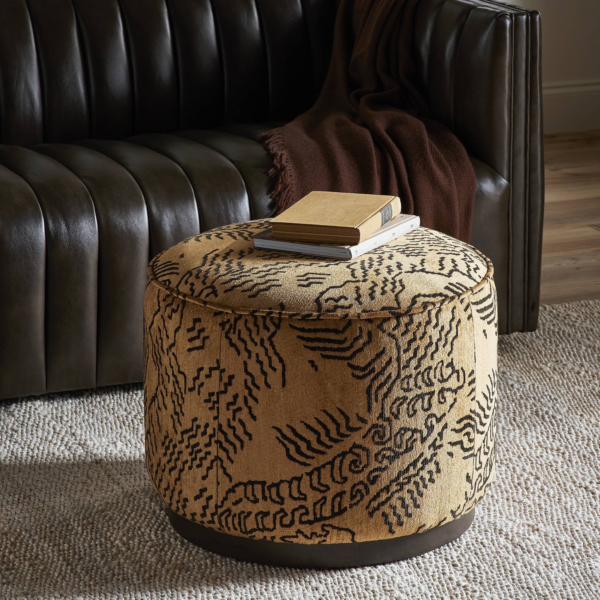 Four Hands Sinclair Round Ottoman — Balkan Ochre-Sienna Brown