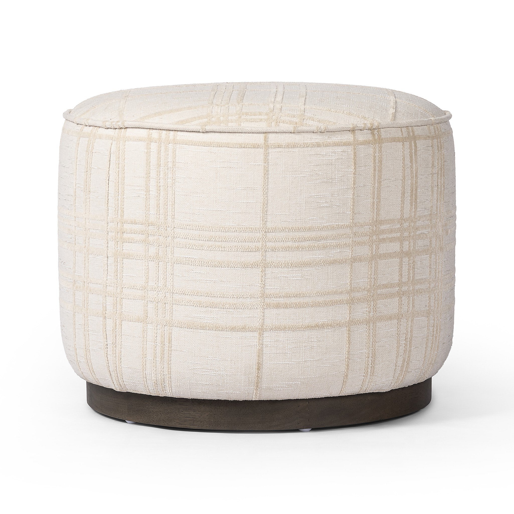 Four Hands Sinclair Round Ottoman — Sheffield Ivory-Sienna Brown