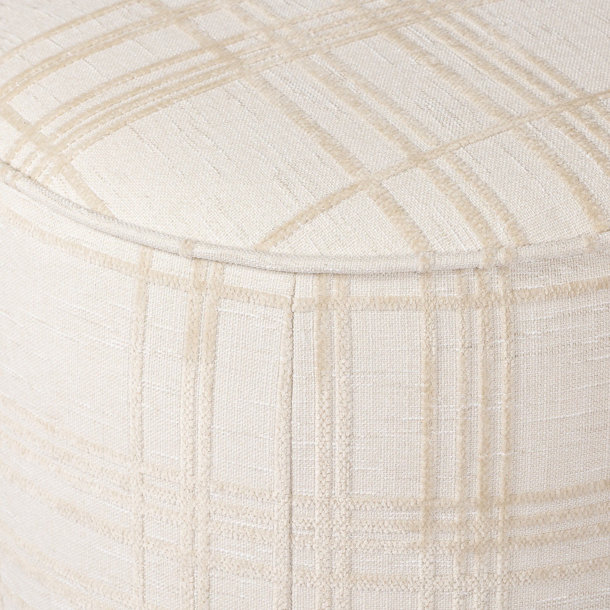 Four Hands Sinclair Round Ottoman — Sheffield Ivory-Sienna Brown
