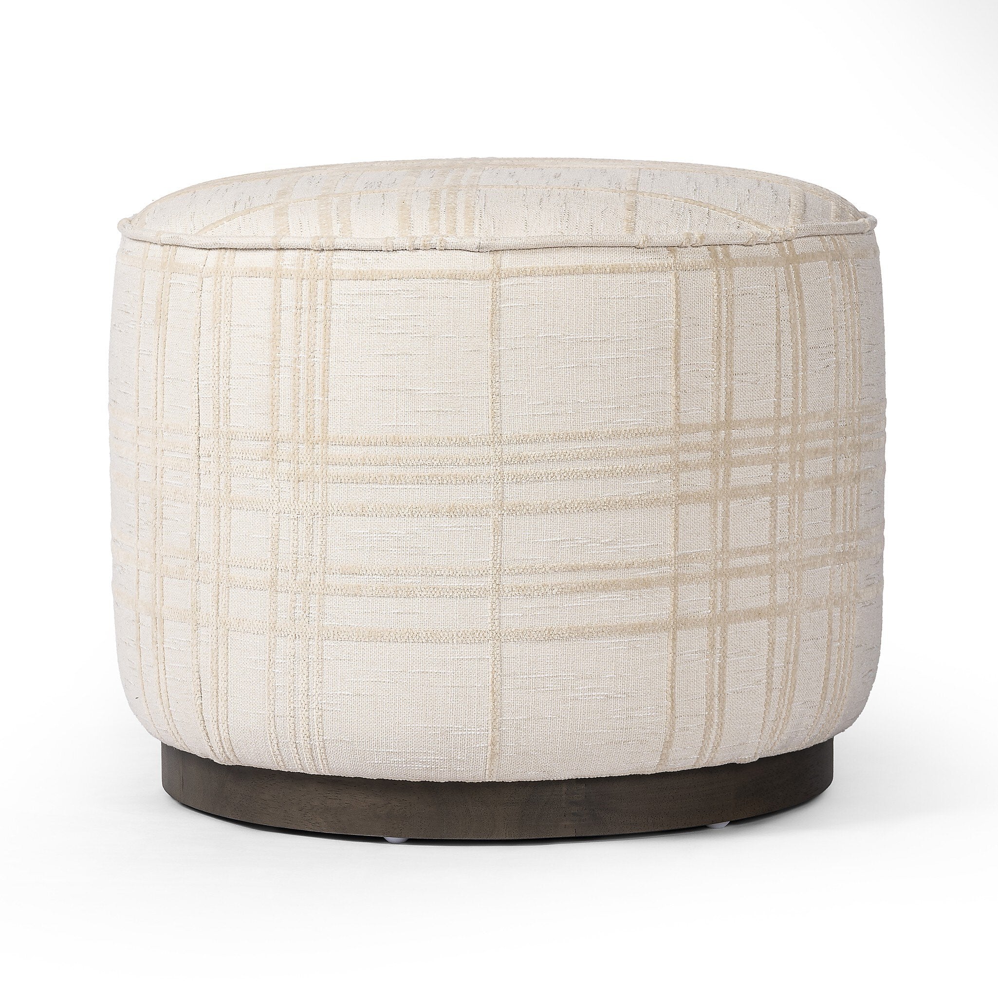Four Hands Sinclair Round Ottoman — Sheffield Ivory-Sienna Brown