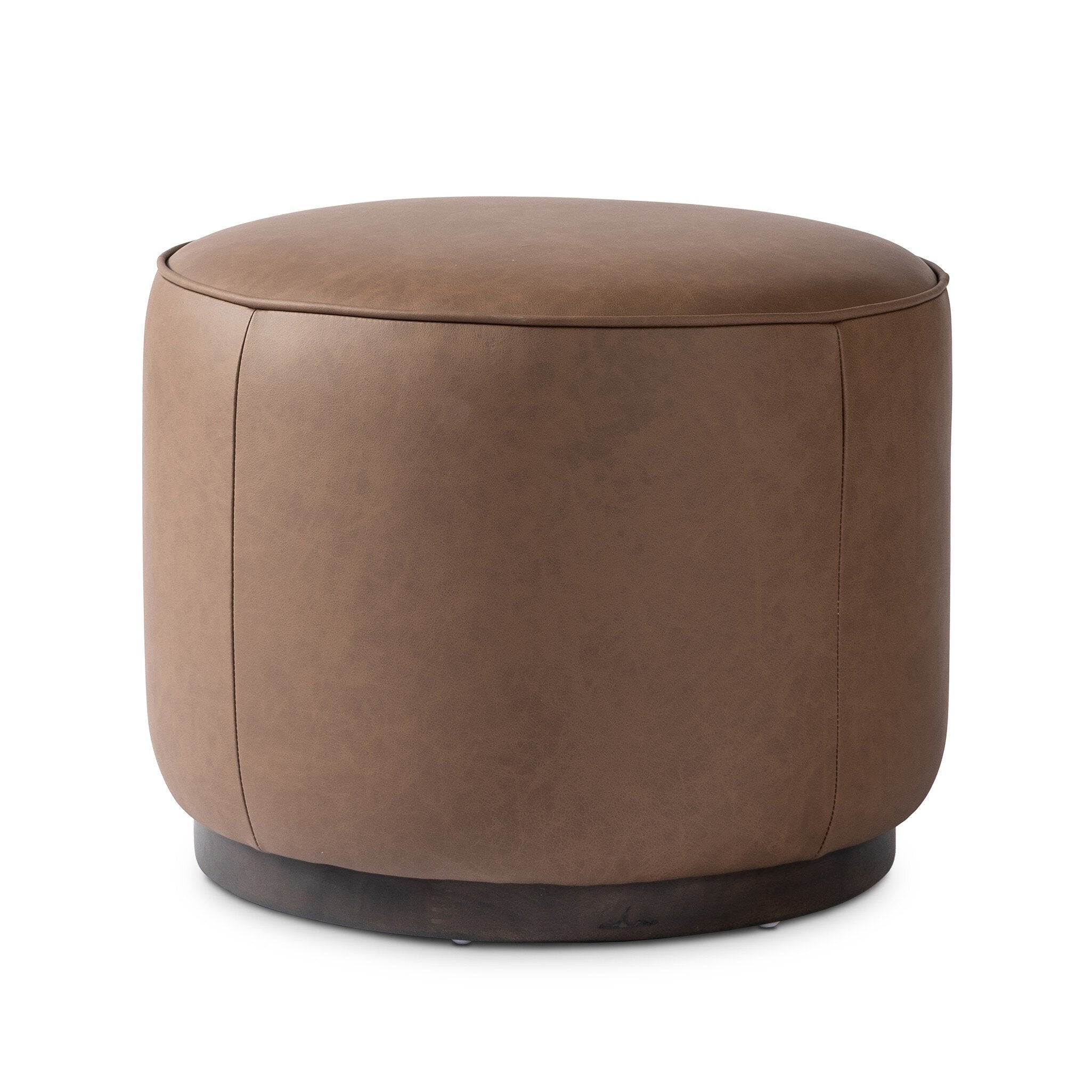 Four Hands Sinclair Round Ottoman — Maestro Cigar-Sienna Brown