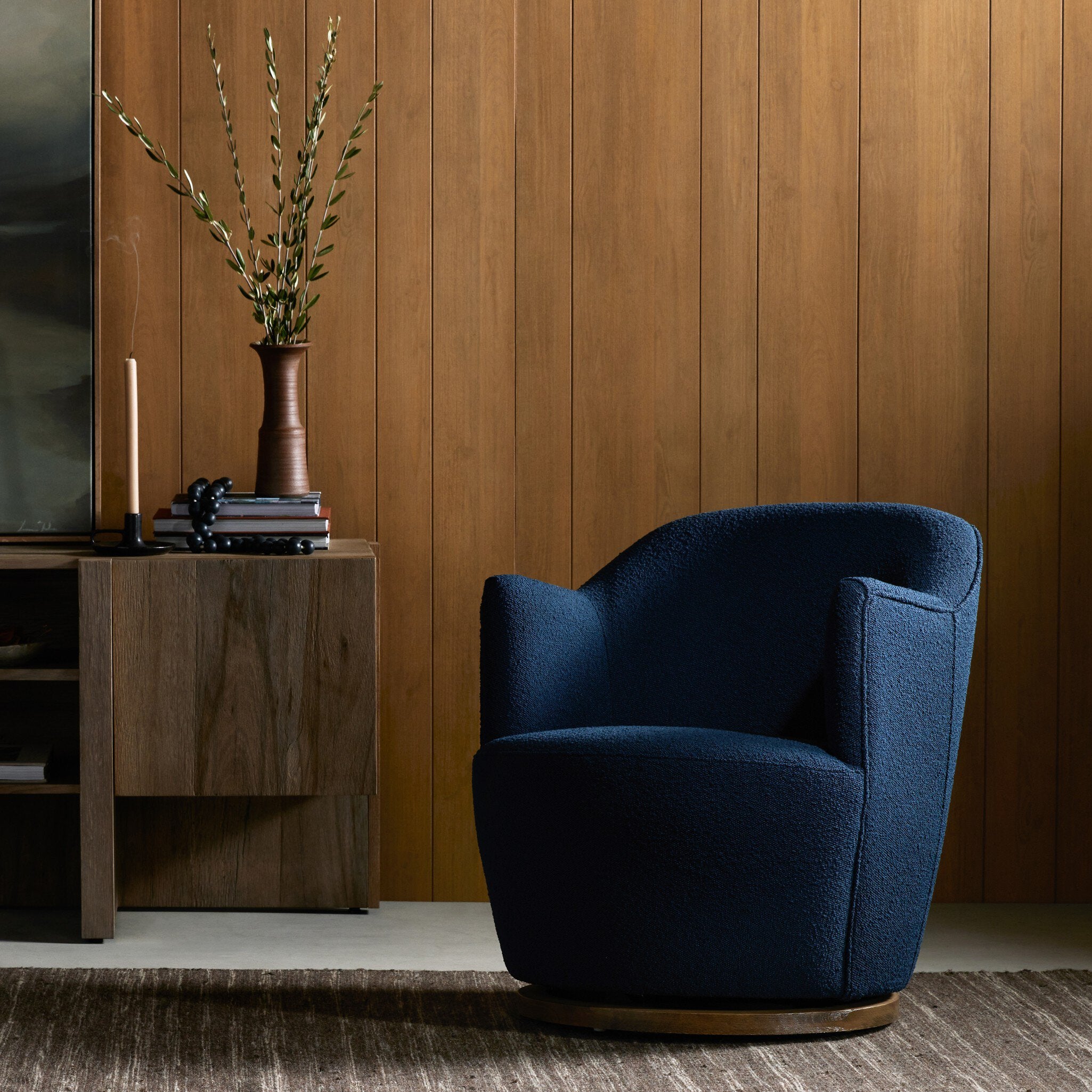 Four Hands Aurora Swivel Chair — Copenhagen Indigo-Distressed Natural