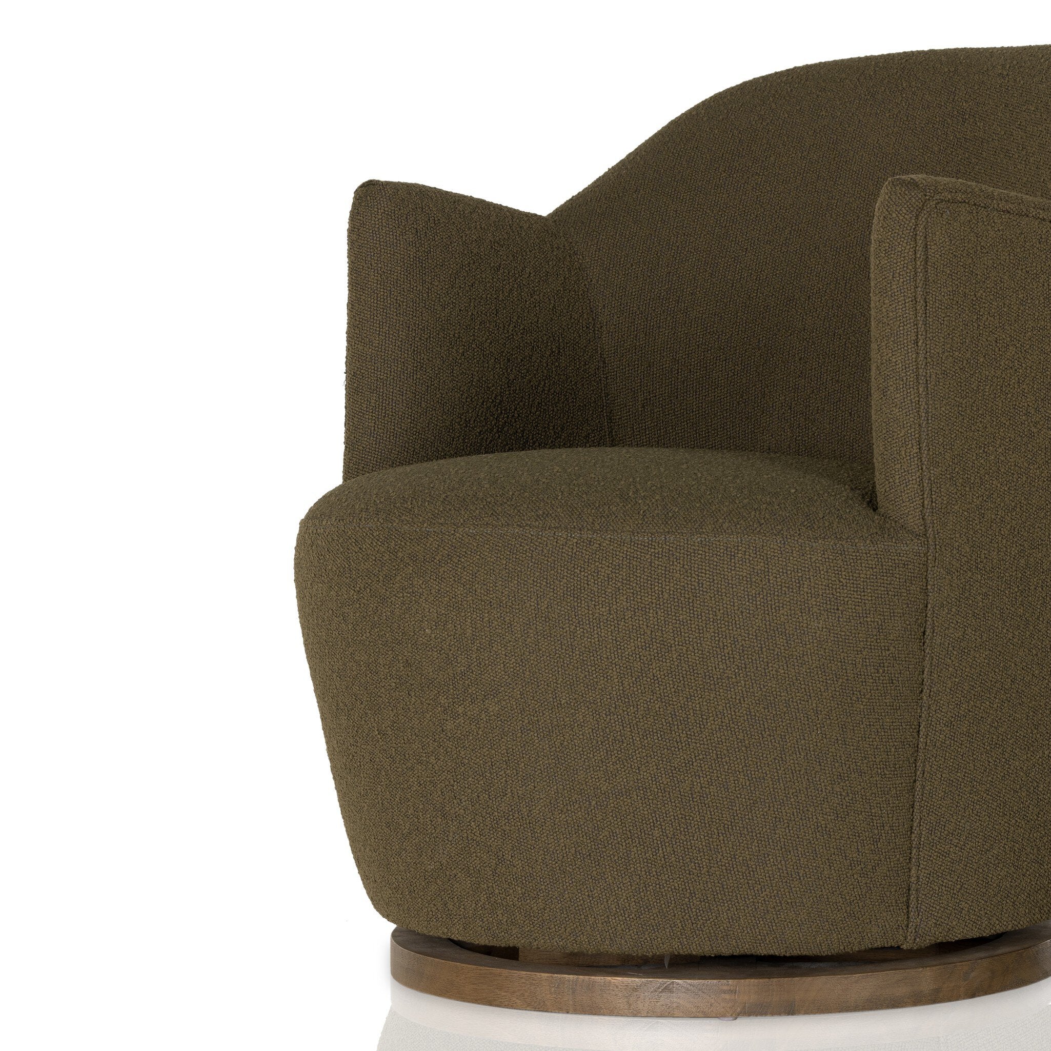 Four Hands Aurora Swivel Chair — FIQA Boucle Olive-Distressed Natural