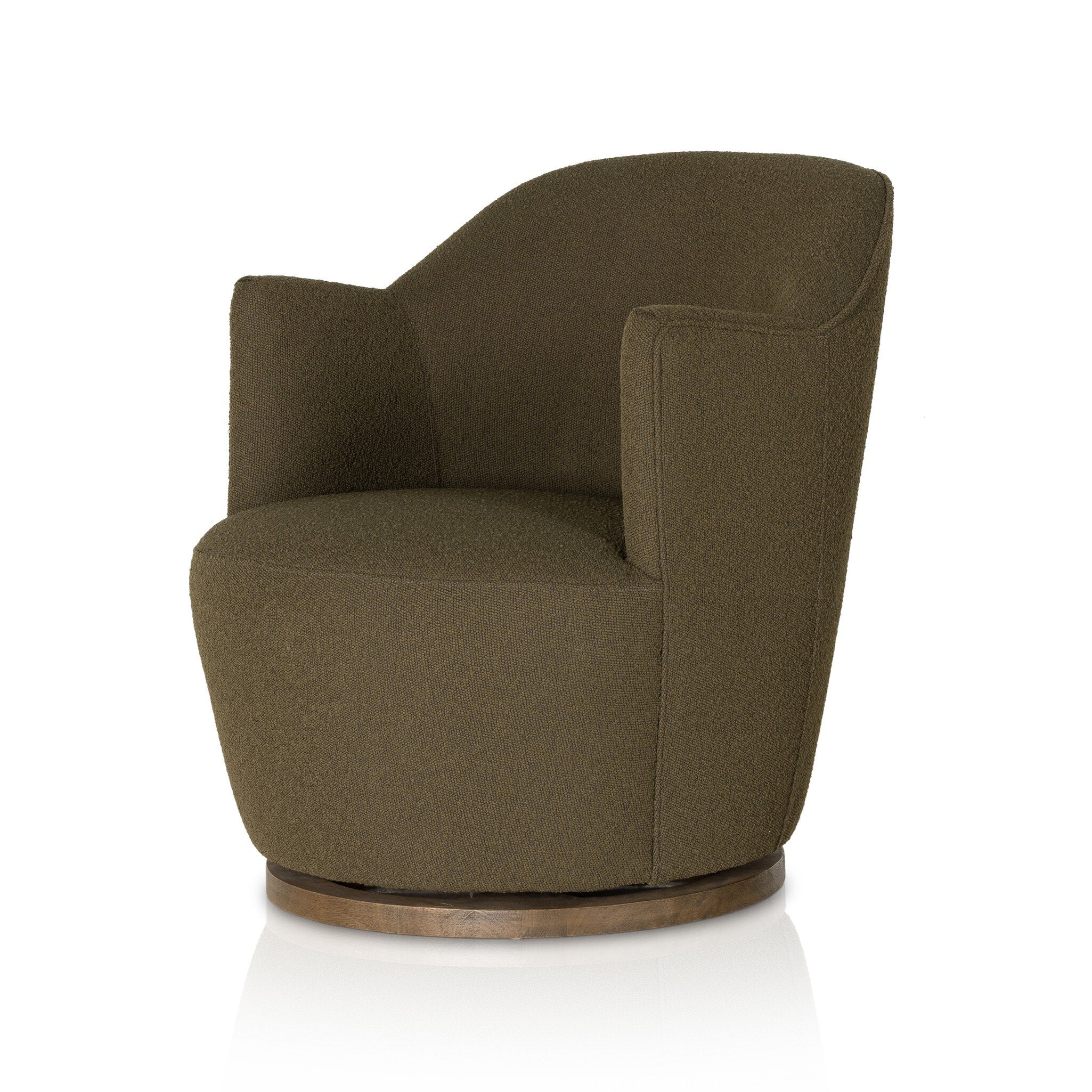 Four Hands Aurora Swivel Chair — FIQA Boucle Olive-Distressed Natural