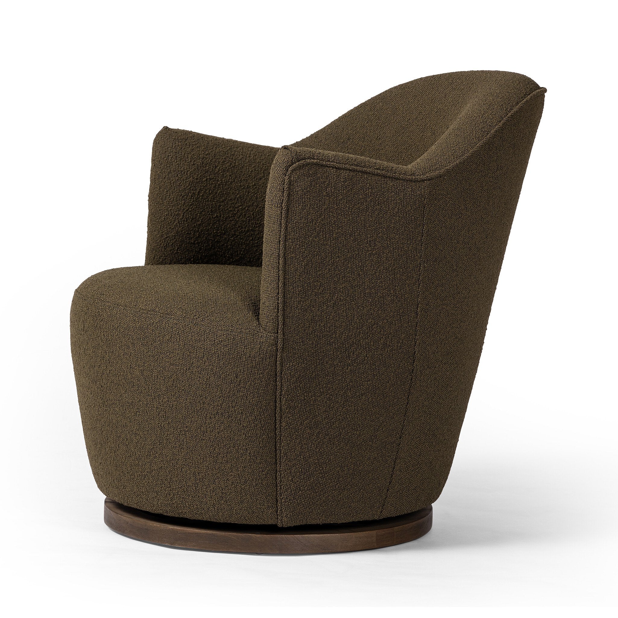 Four Hands Aurora Swivel Chair — FIQA Boucle Olive-Distressed Natural