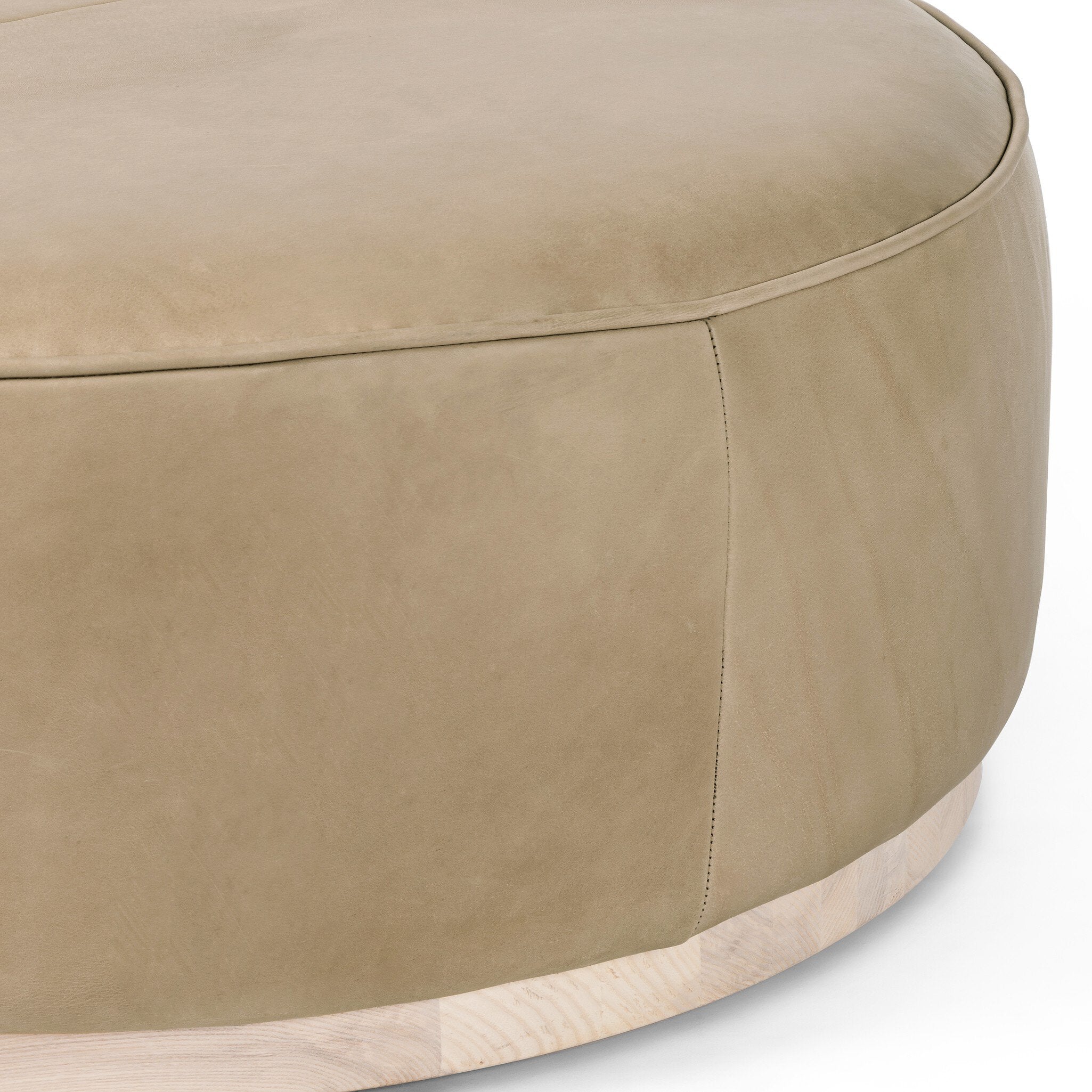 Four Hands Sinclair Large Round Ottoman — Harness Burlap-Natural Whitewash Ash