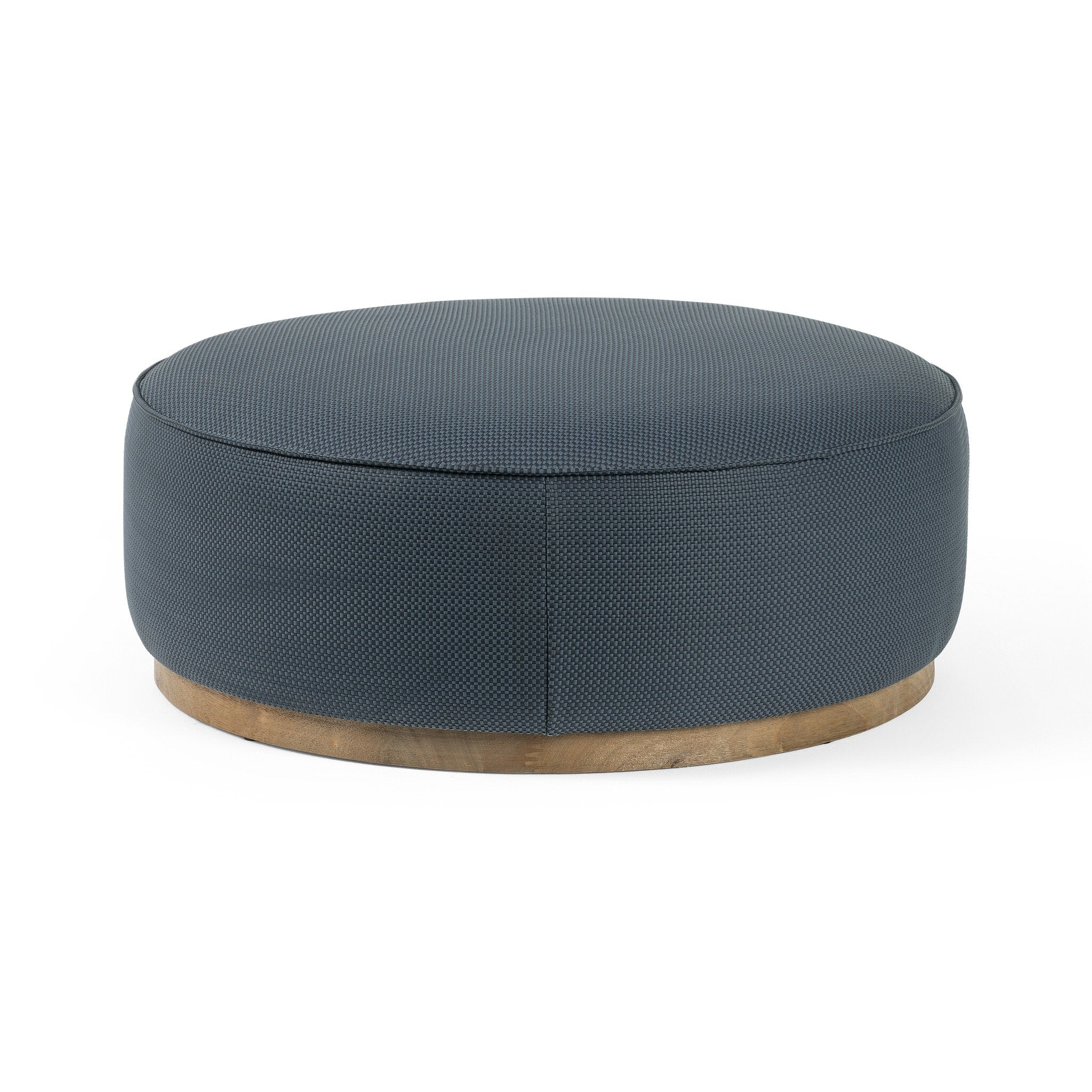 Four Hands Sinclair Large Round Ottoman — Fresno Cobalt-Distressed Natural