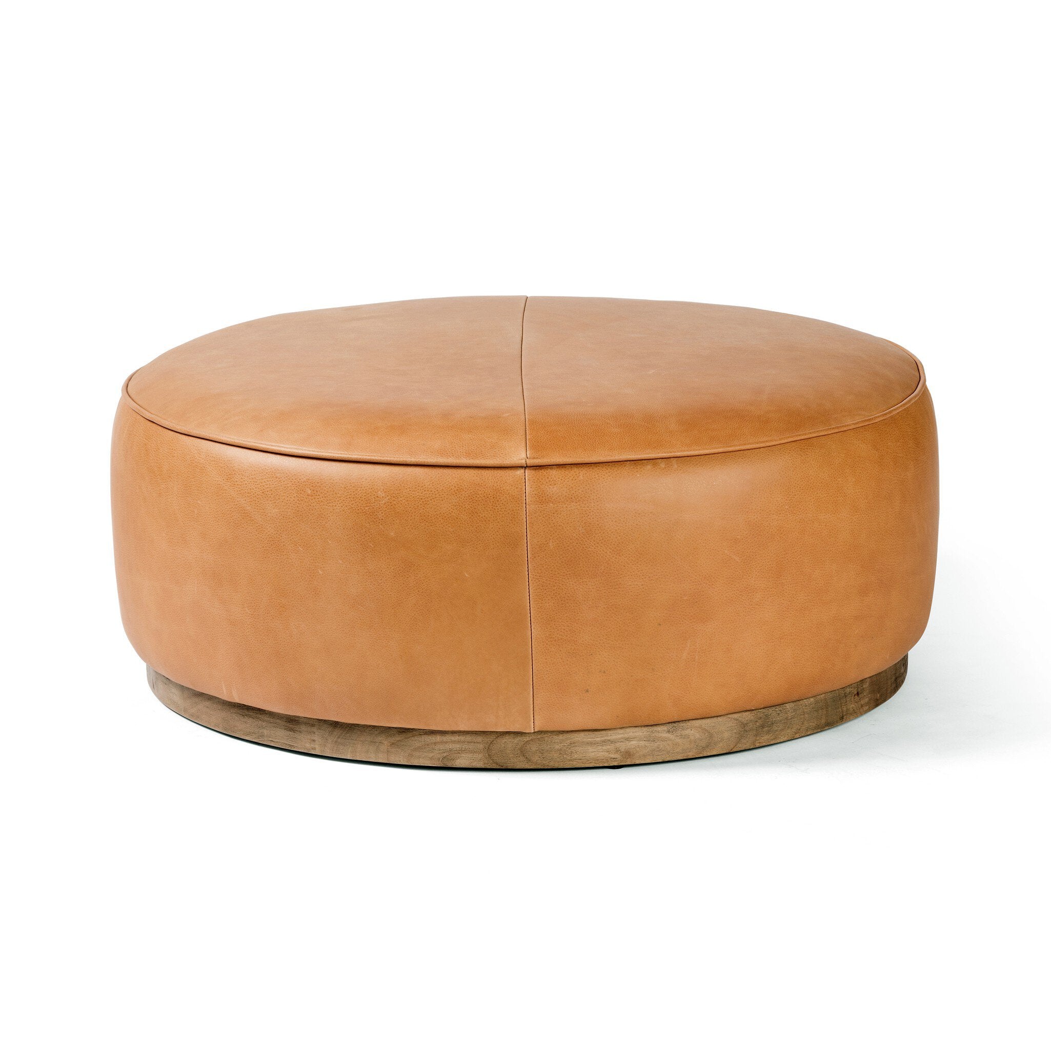 Four Hands Sinclair Large Round Ottoman — Palermo Butterscotch-Distressed Natural