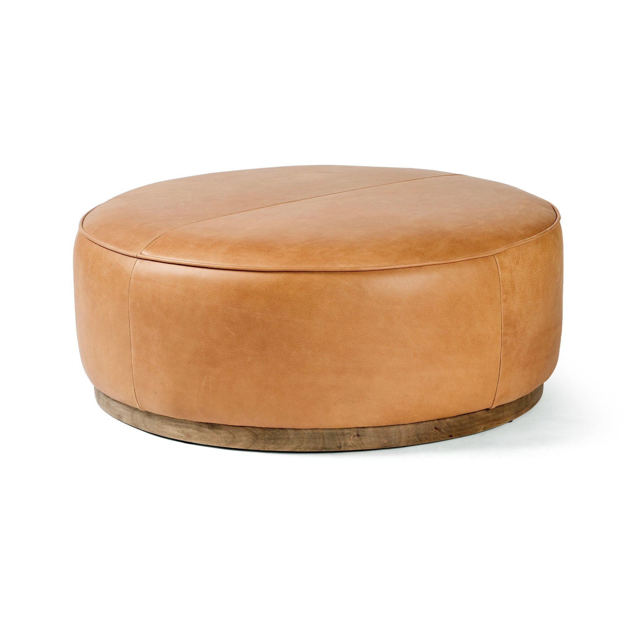 Four Hands Sinclair Large Round Ottoman — Palermo Butterscotch-Distressed Natural