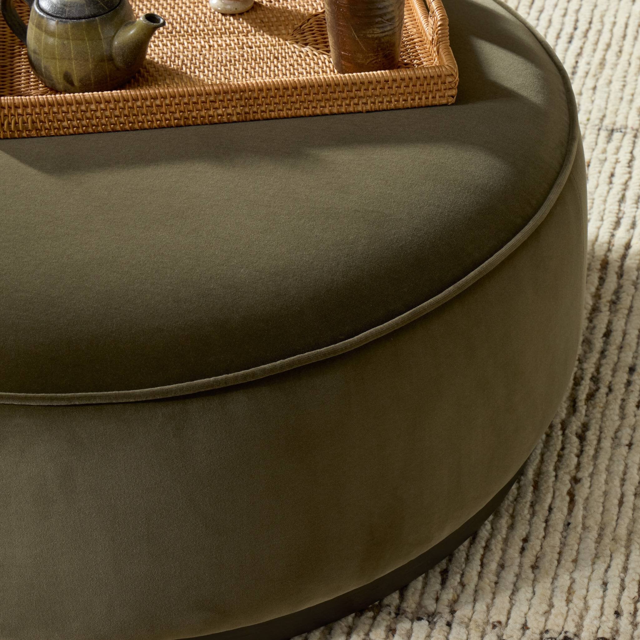 Four Hands Sinclair Large Round Ottoman — Surrey Olive-Sienna Brown