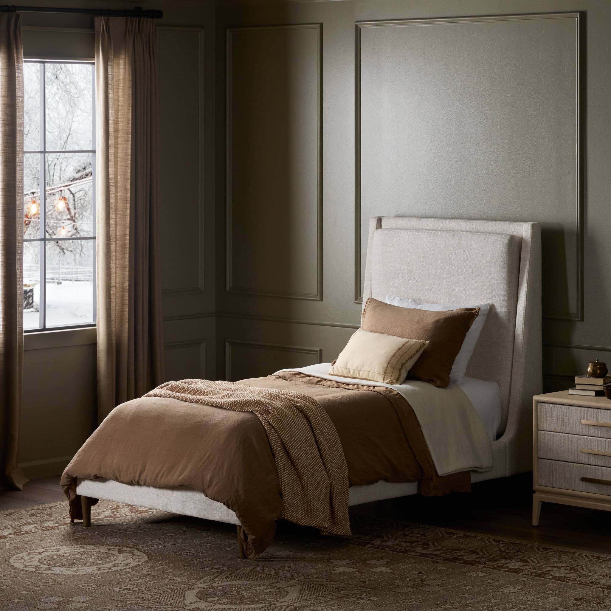 Four Hands Potter Bed — Dover Crescent-Distressed Natural-Twin