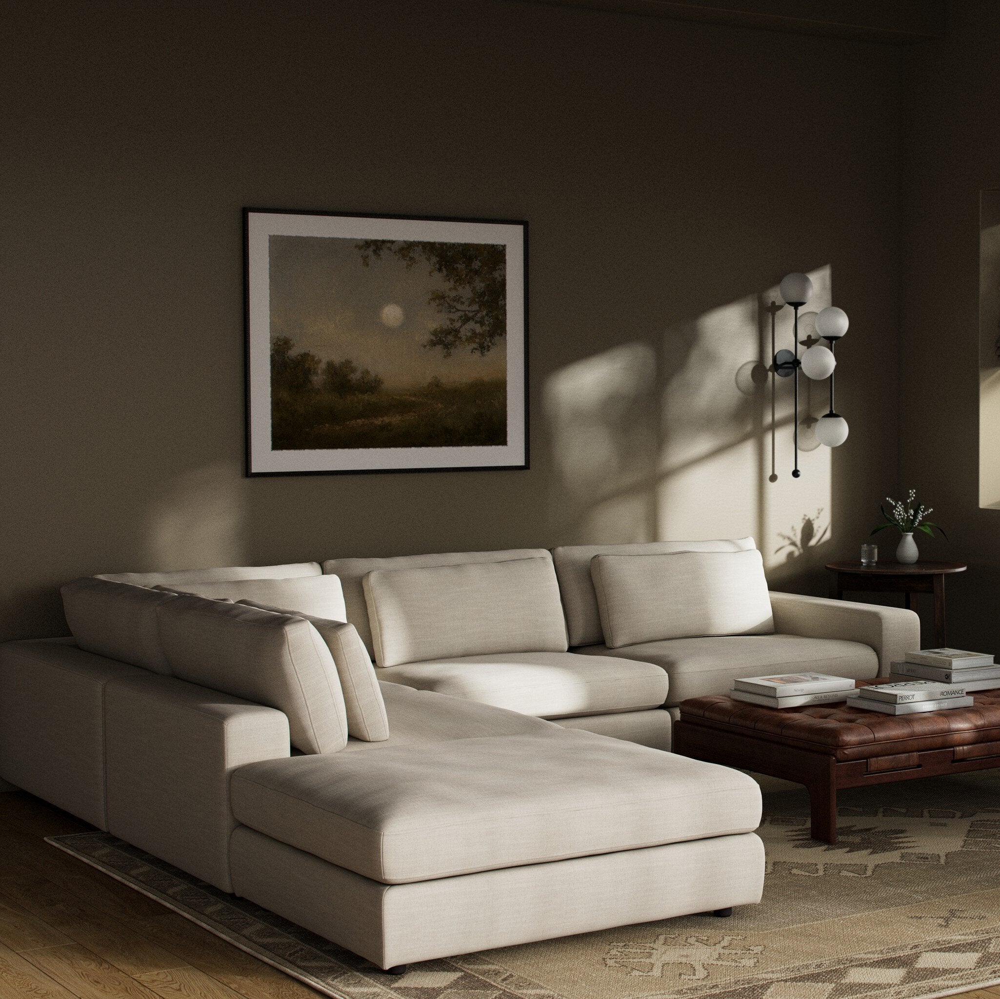 Four Hands Bloor 4-Piece Sectional W/ Ottoman — Savoy Parchment
