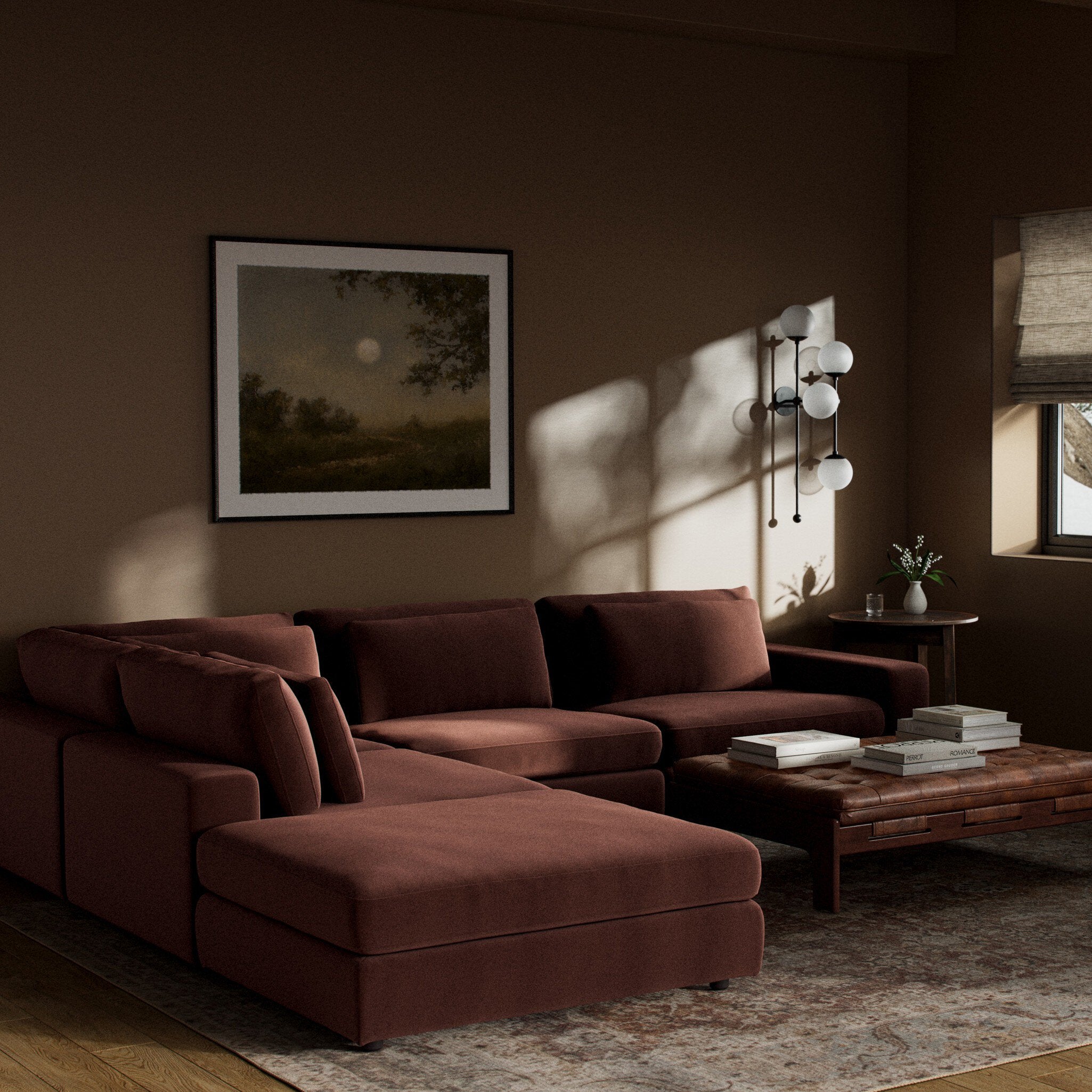 Four Hands Bloor 4-Piece Sectional W/ Ottoman — Surrey Auburn