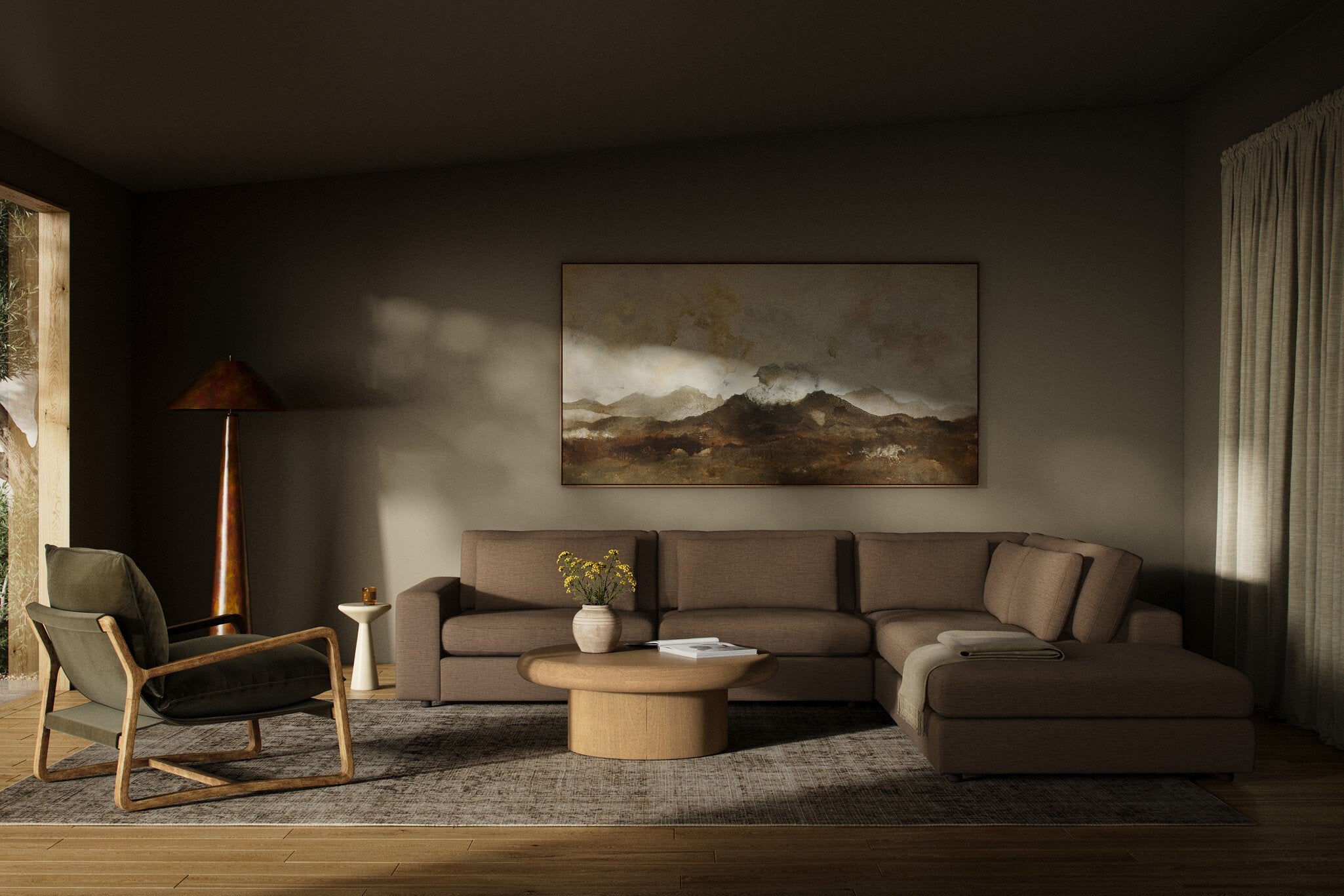 Four Hands Bloor 4-Piece Sectional W/ Ottoman — Crypton Nomad Mushroom