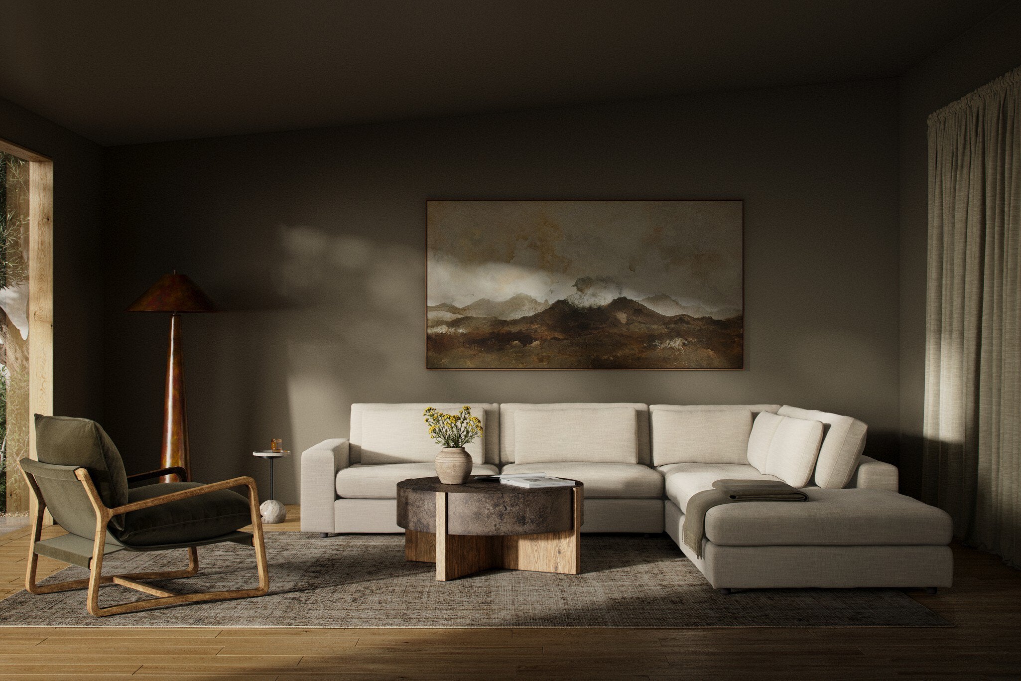 Four Hands Bloor 4-Piece Sectional W/ Ottoman — Savoy Parchment