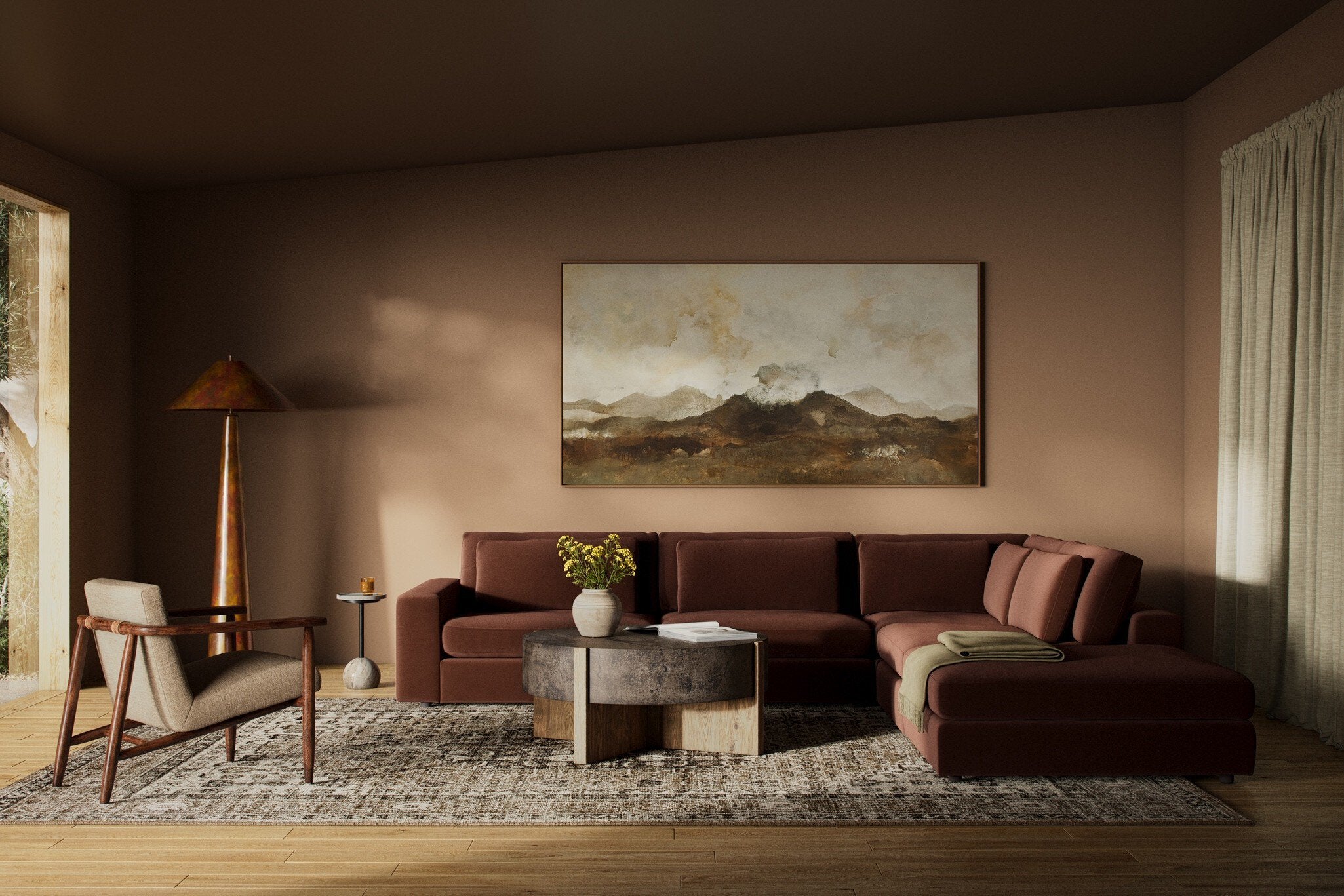 Four Hands Bloor 4-Piece Sectional W/ Ottoman — Surrey Auburn