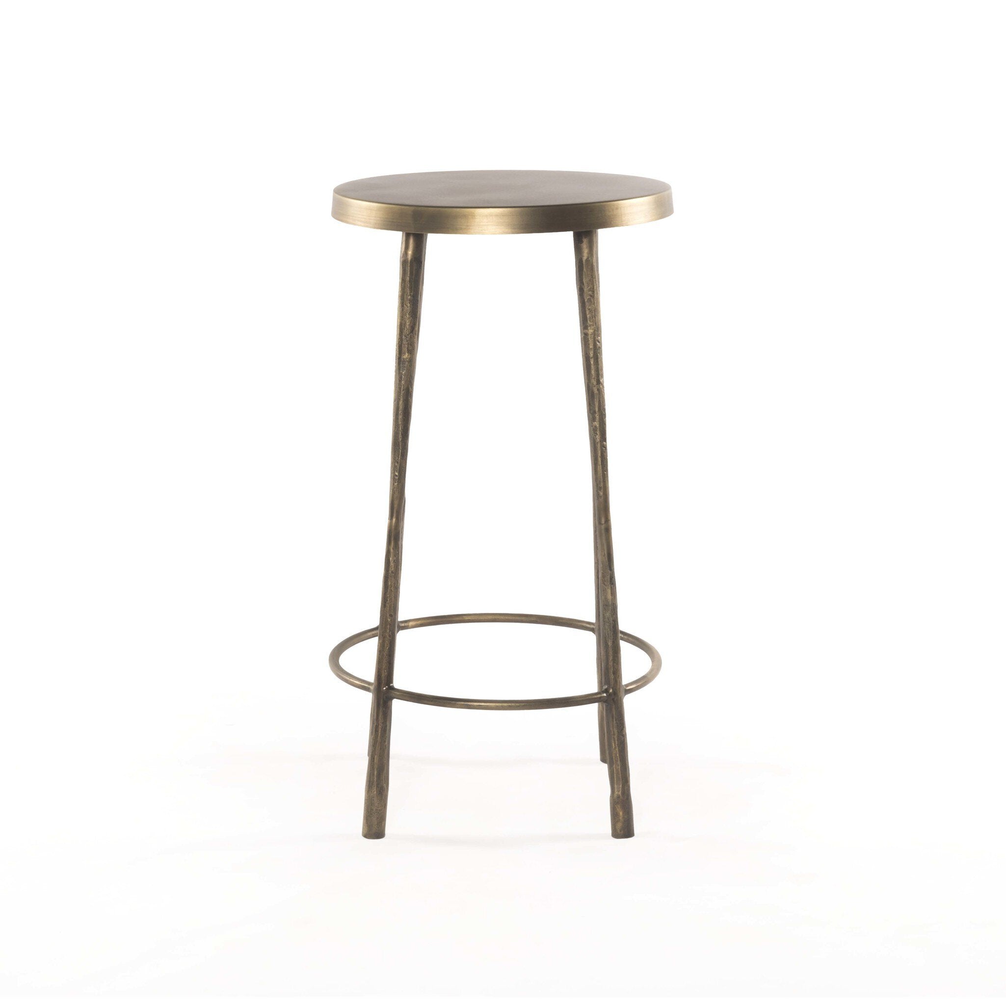 Four Hands Westwood Bar + Counter Stool — Aged Brass-Tapered Hammered Aged Brass-Counter