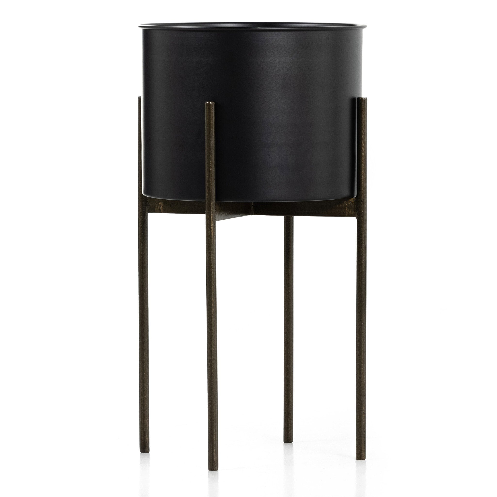 Four Hands Jed Planter — Iron Matte Black-Weathered Brass