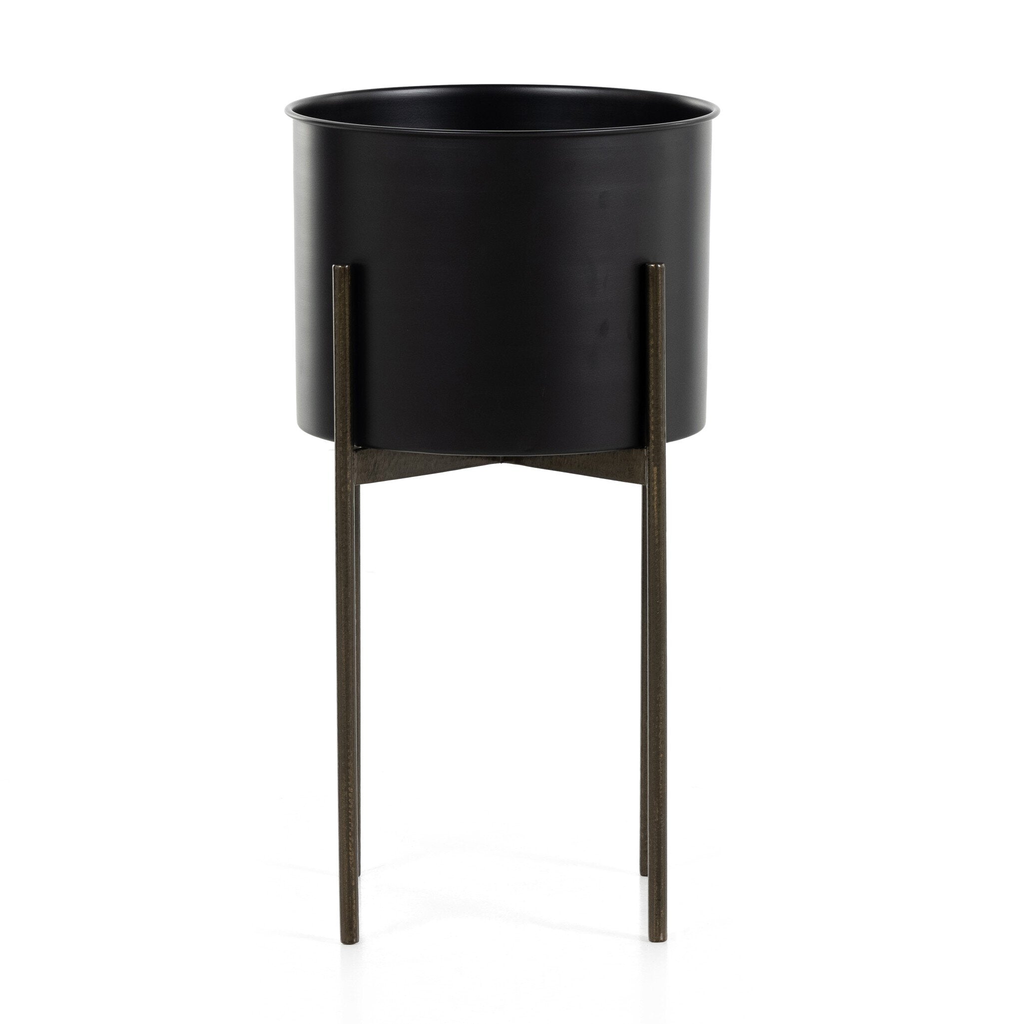 Four Hands Jed Planter — Iron Matte Black-Weathered Brass
