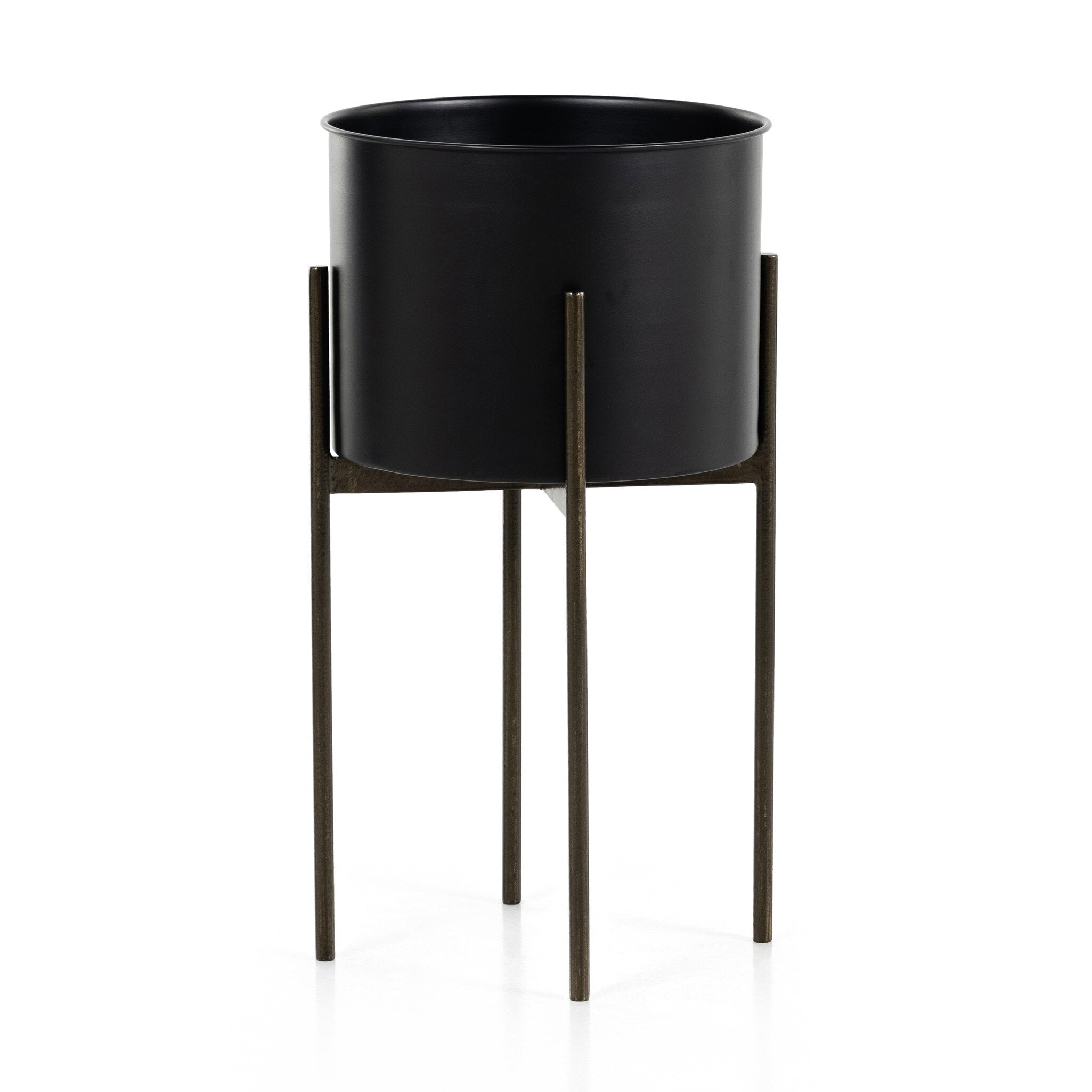 Four Hands Jed Planter — Iron Matte Black-Weathered Brass