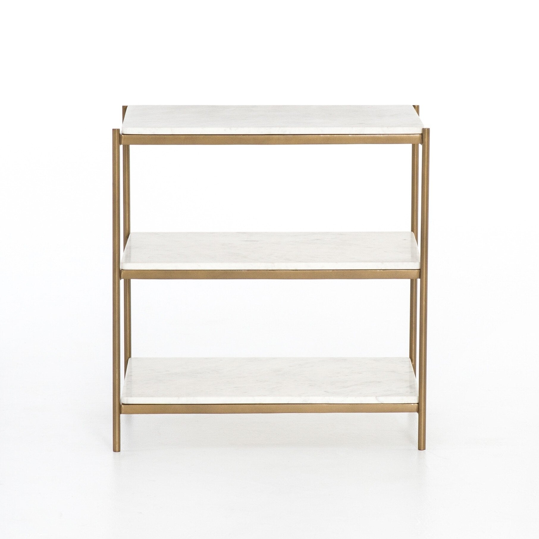 Four Hands Felix Nightstand — Antique Brass-Polished White Marble