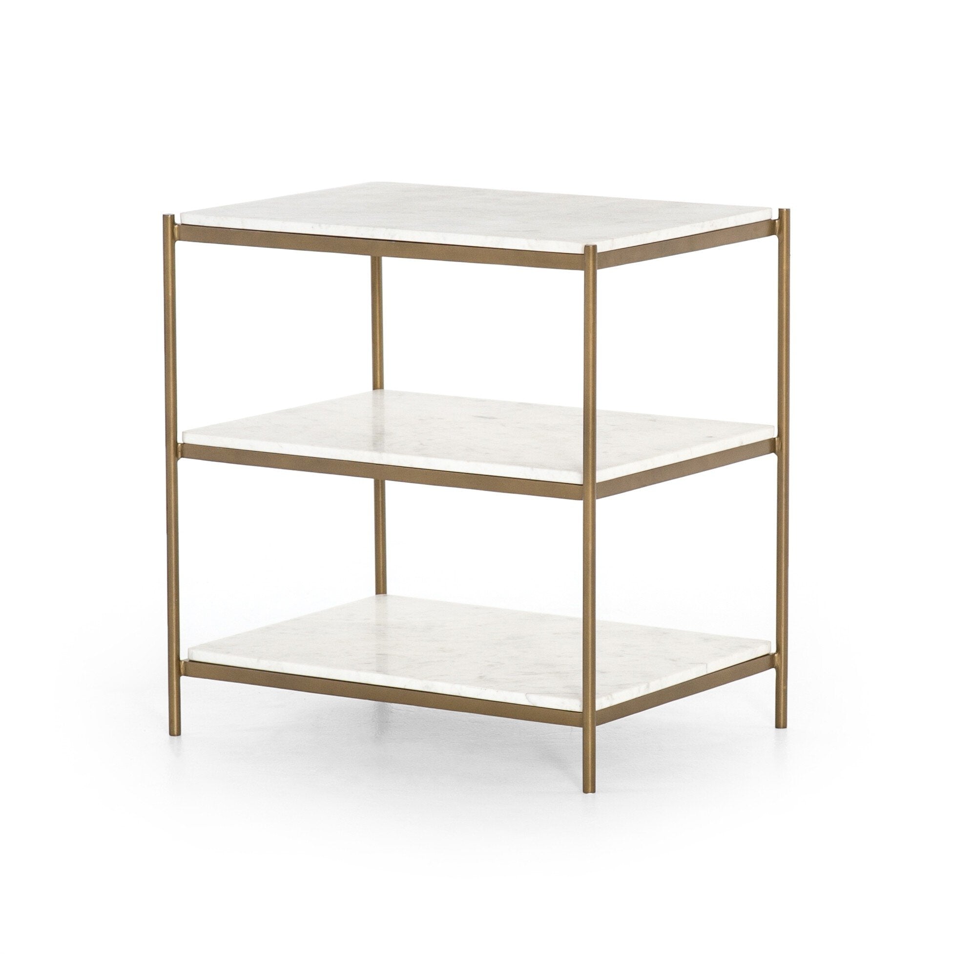 Four Hands Felix Nightstand — Antique Brass-Polished White Marble