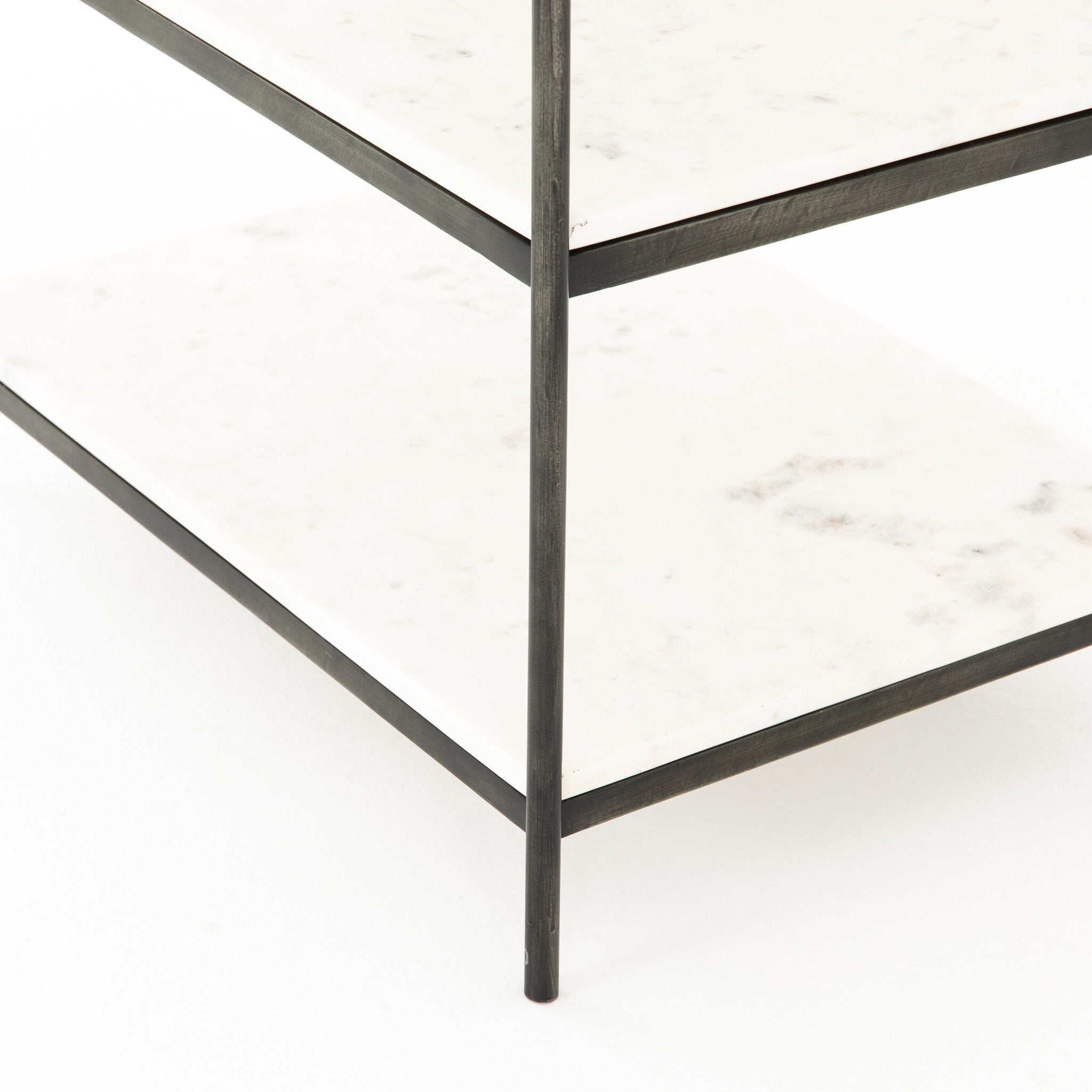 Four Hands Felix Nightstand — Hammered Grey W/Clear Powder Coat-Polished White Marble