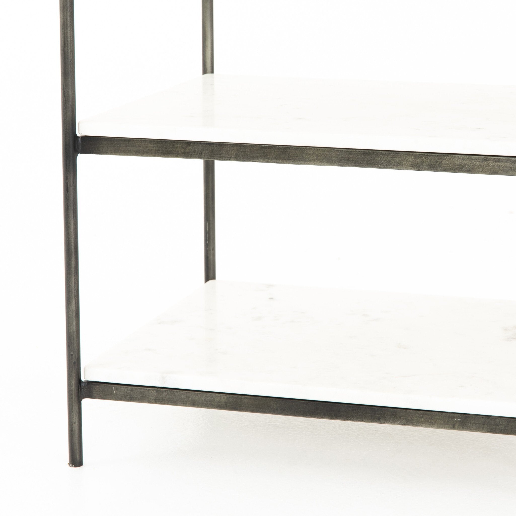 Four Hands Felix Nightstand — Hammered Grey W/Clear Powder Coat-Polished White Marble