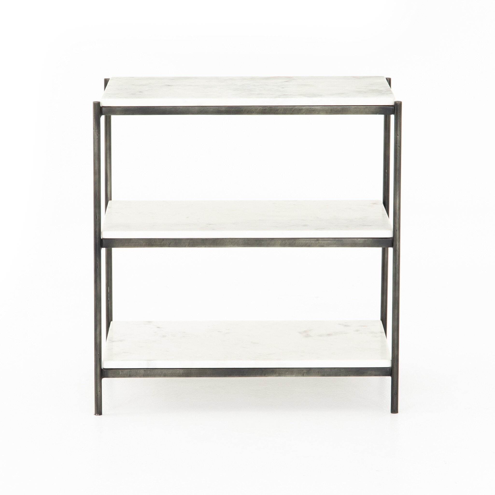 Four Hands Felix Nightstand — Hammered Grey W/Clear Powder Coat-Polished White Marble