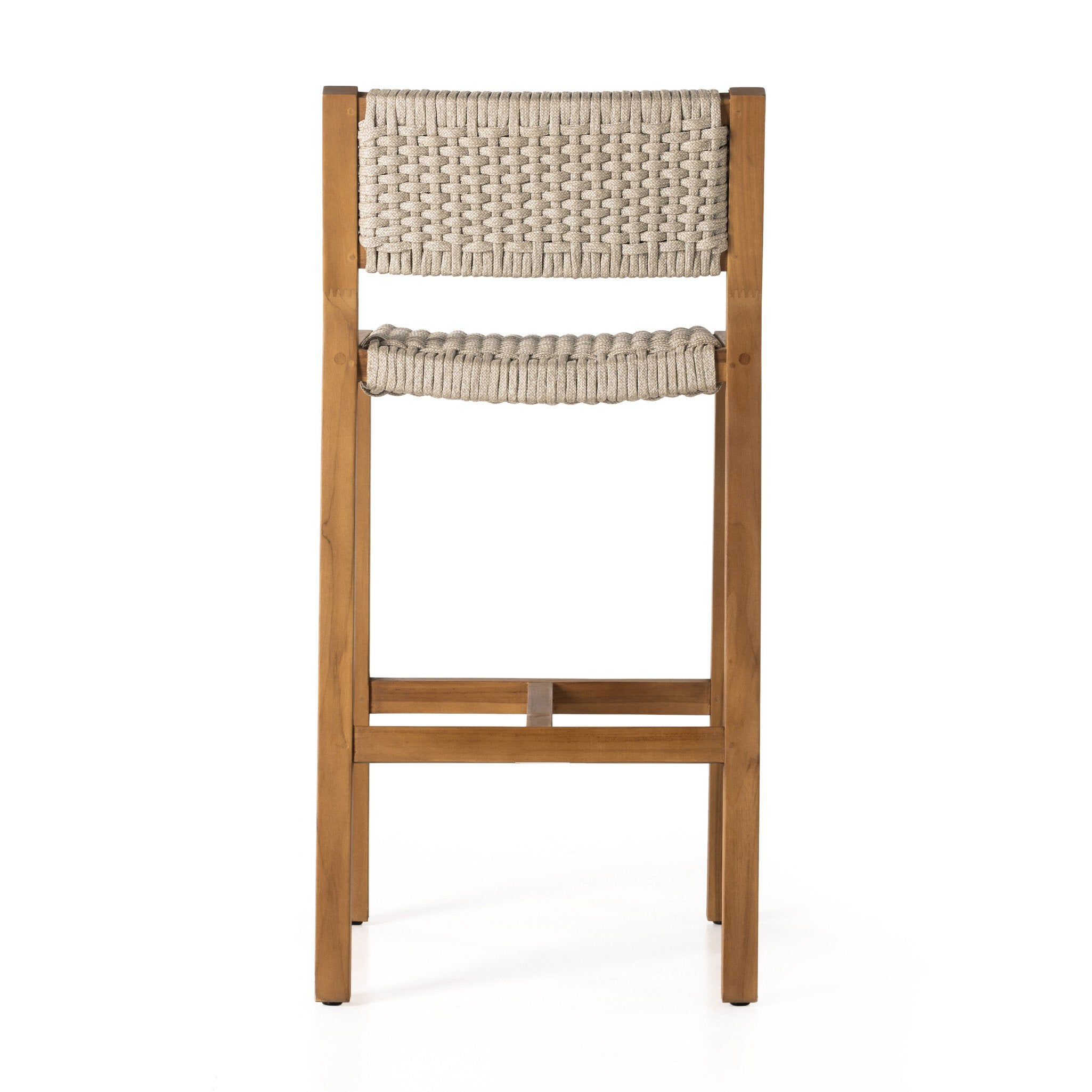 Four Hands Delano Outdoor Bar + Counter Stool — Natural Teak-FSC-Ivory Rope-Bar