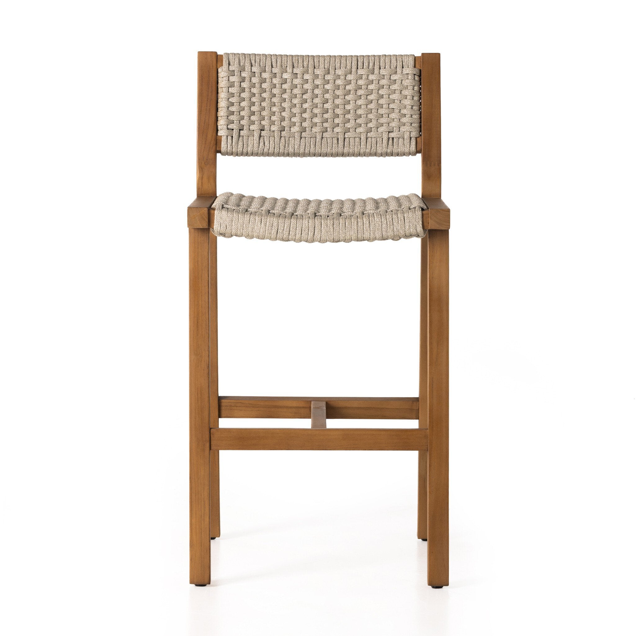 Four Hands Delano Outdoor Bar + Counter Stool — Natural Teak-FSC-Ivory Rope-Bar