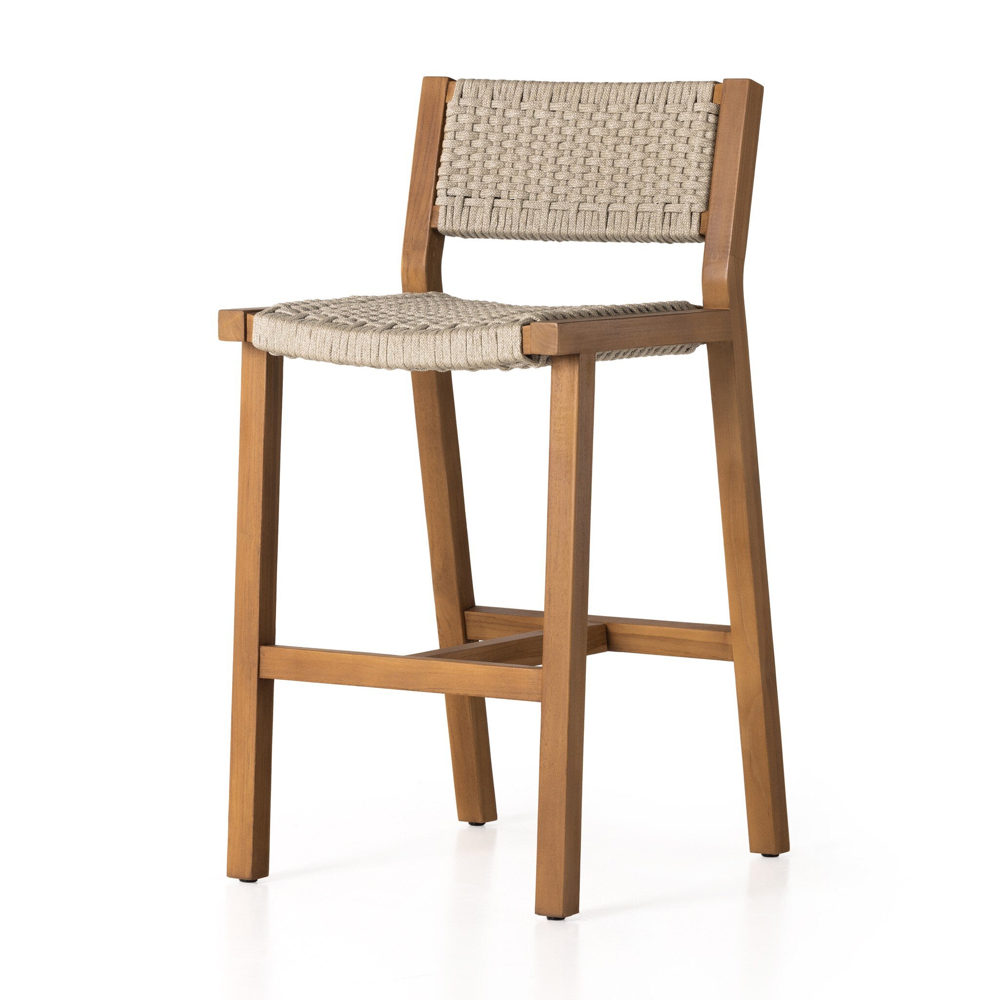 Four Hands Delano Outdoor Bar + Counter Stool — Natural Teak-FSC-Ivory Rope-Bar