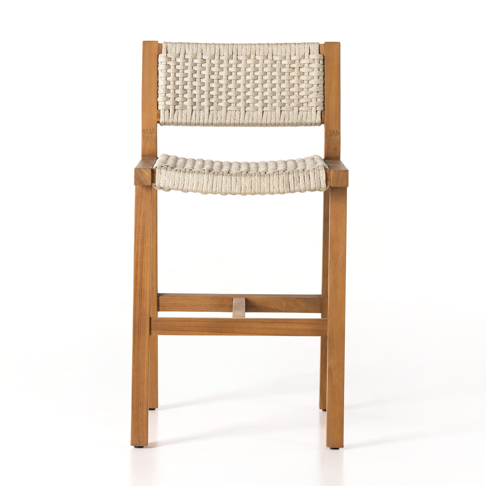 Four Hands Delano Outdoor Bar + Counter Stool — Natural Teak-FSC-Ivory Rope-Counter