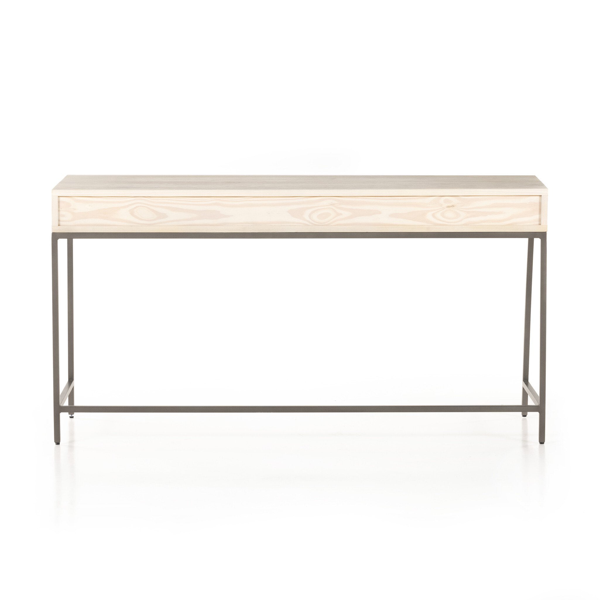 Four Hands Trey Modular Writing Desk — Dove Poplar-Natural Iron-Toffee Leather