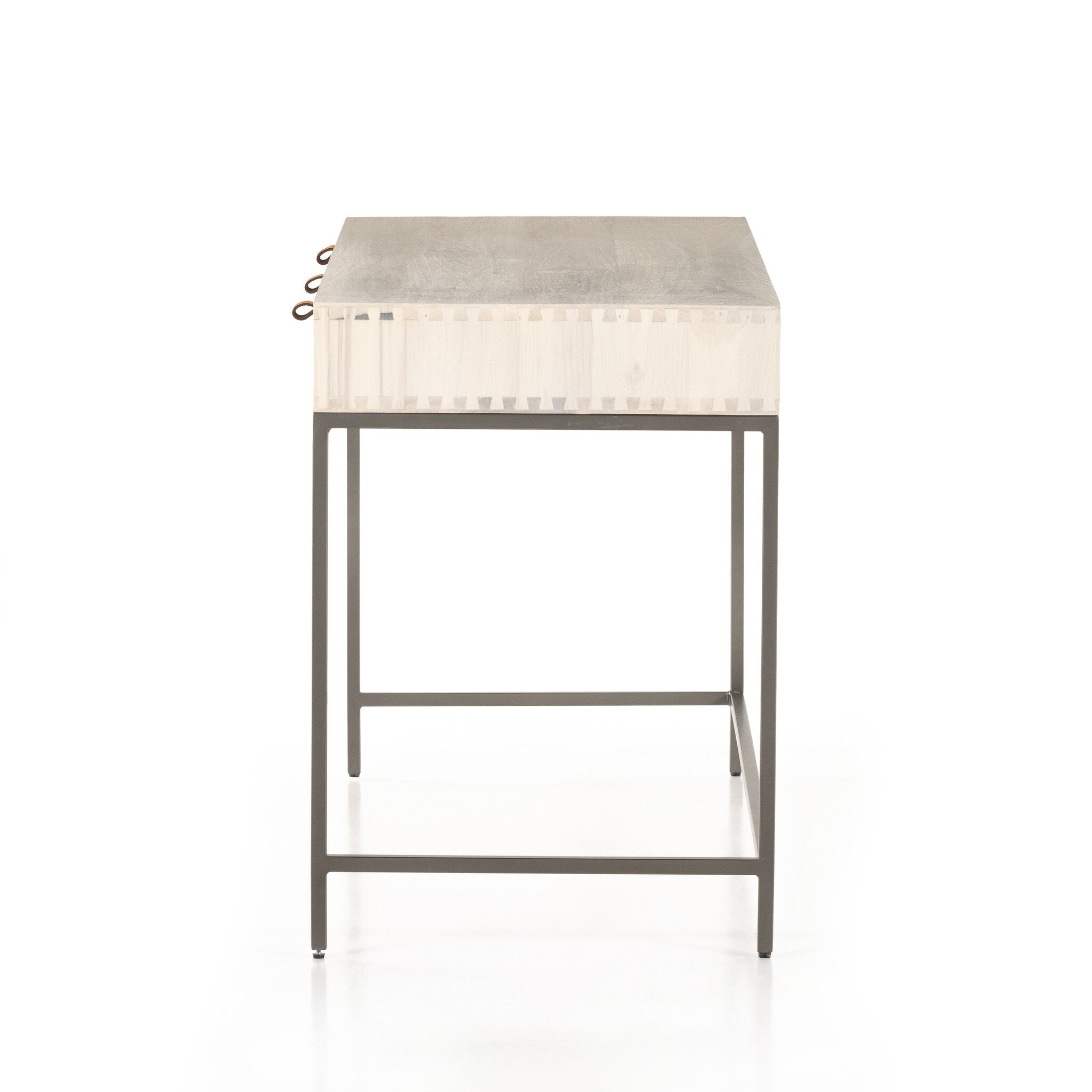 Four Hands Trey Modular Writing Desk — Dove Poplar-Natural Iron-Toffee Leather