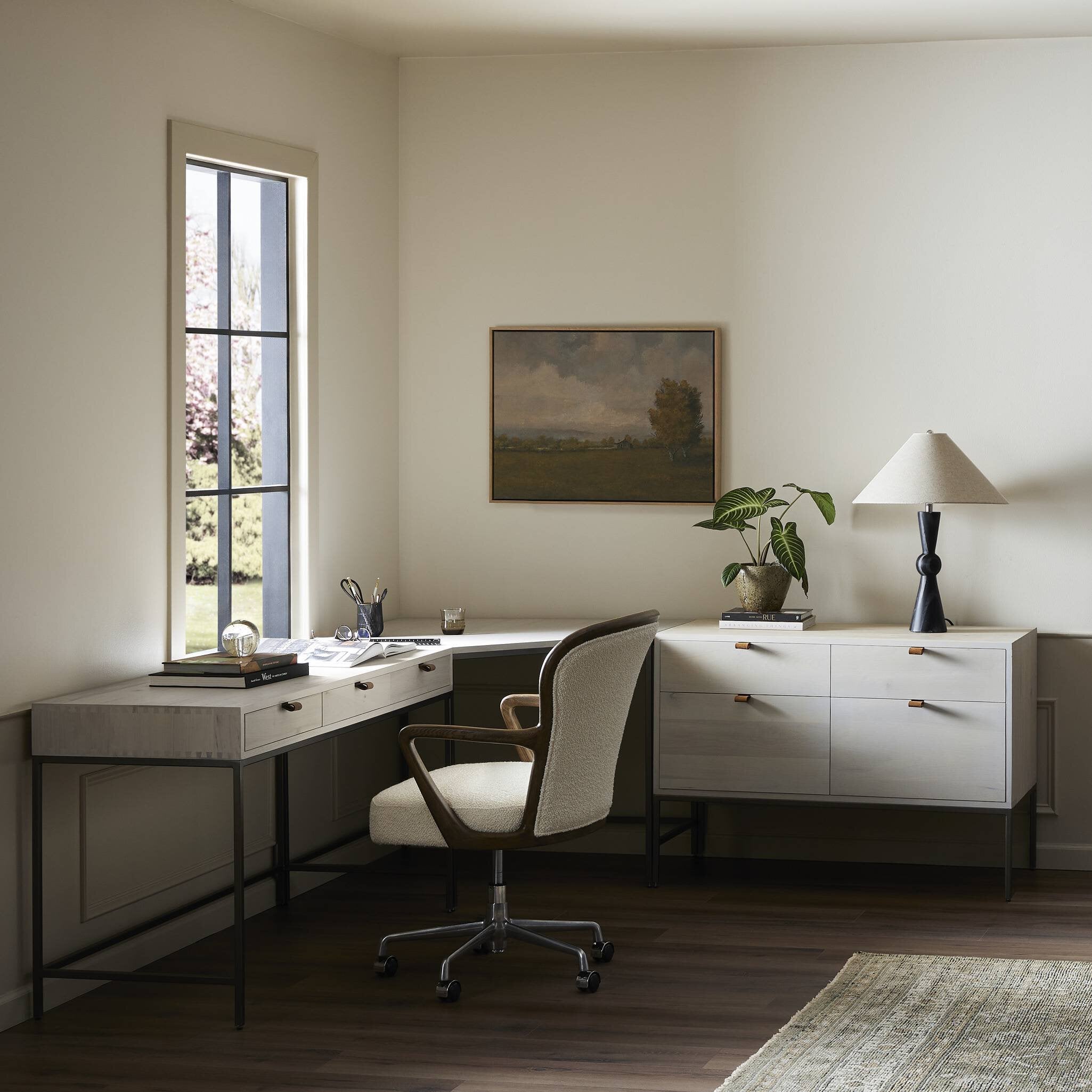 Four Hands Trey Modular Corner Desk — Dove Poplar-Natural Iron