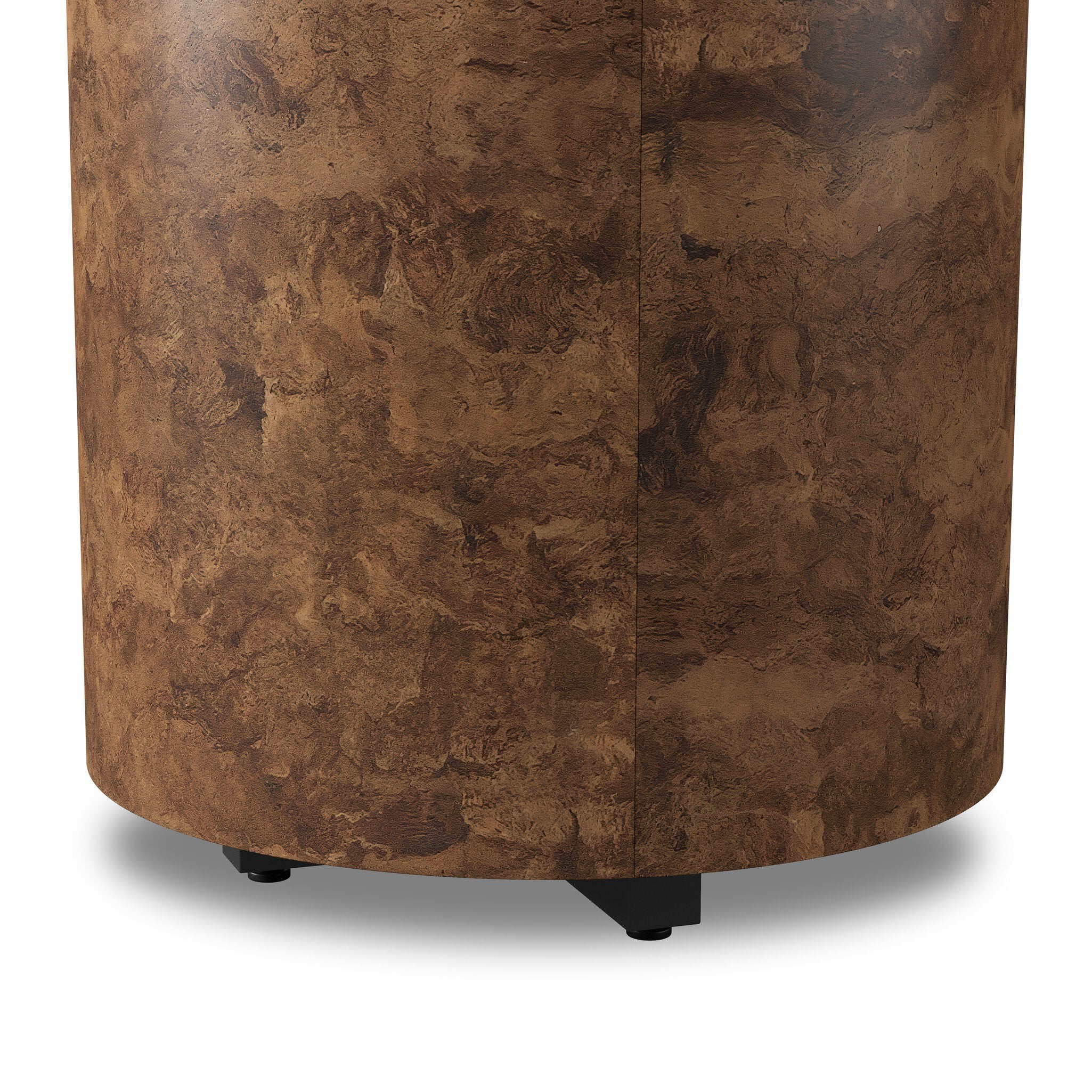 Four Hands Hudson Round End Table — Dark Bark Paper-Black Pine-Smoked Oak Veneer