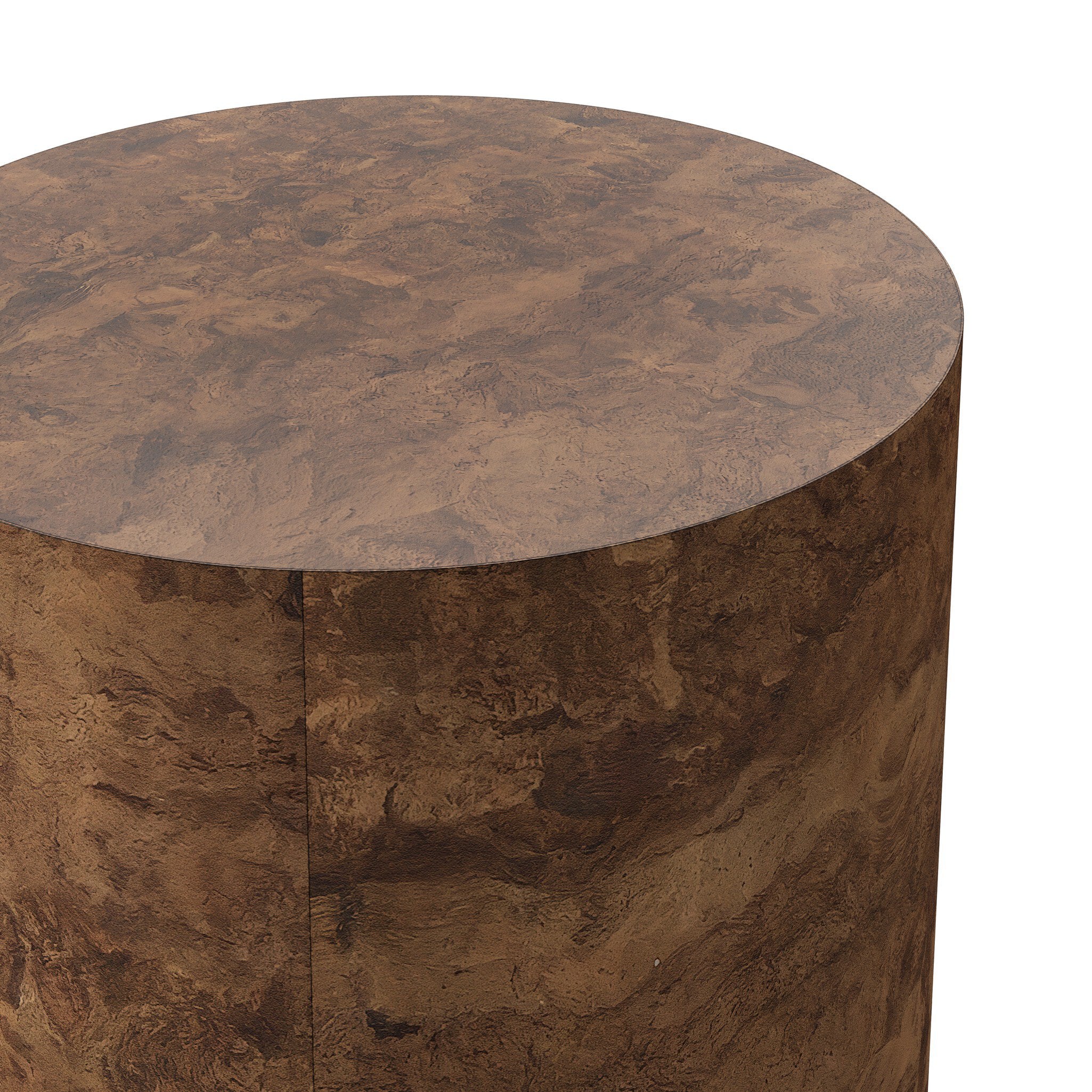 Four Hands Hudson Round End Table — Dark Bark Paper-Black Pine-Smoked Oak Veneer
