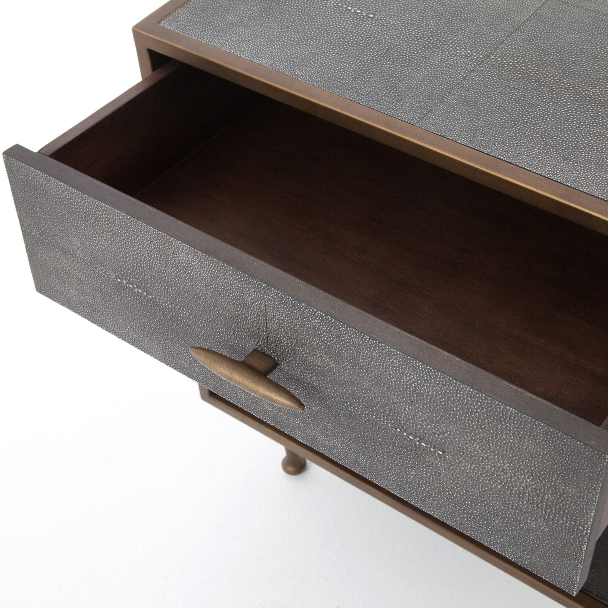 Four Hands Shagreen Bedside Table — Grey Shagreen-Antique Brass