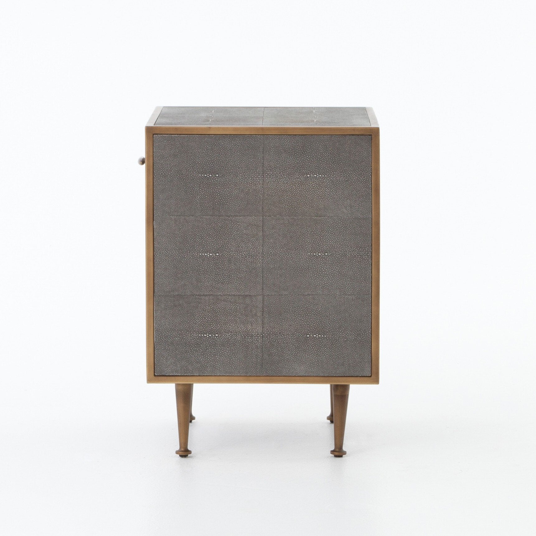 Four Hands Shagreen Bedside Table — Grey Shagreen-Antique Brass