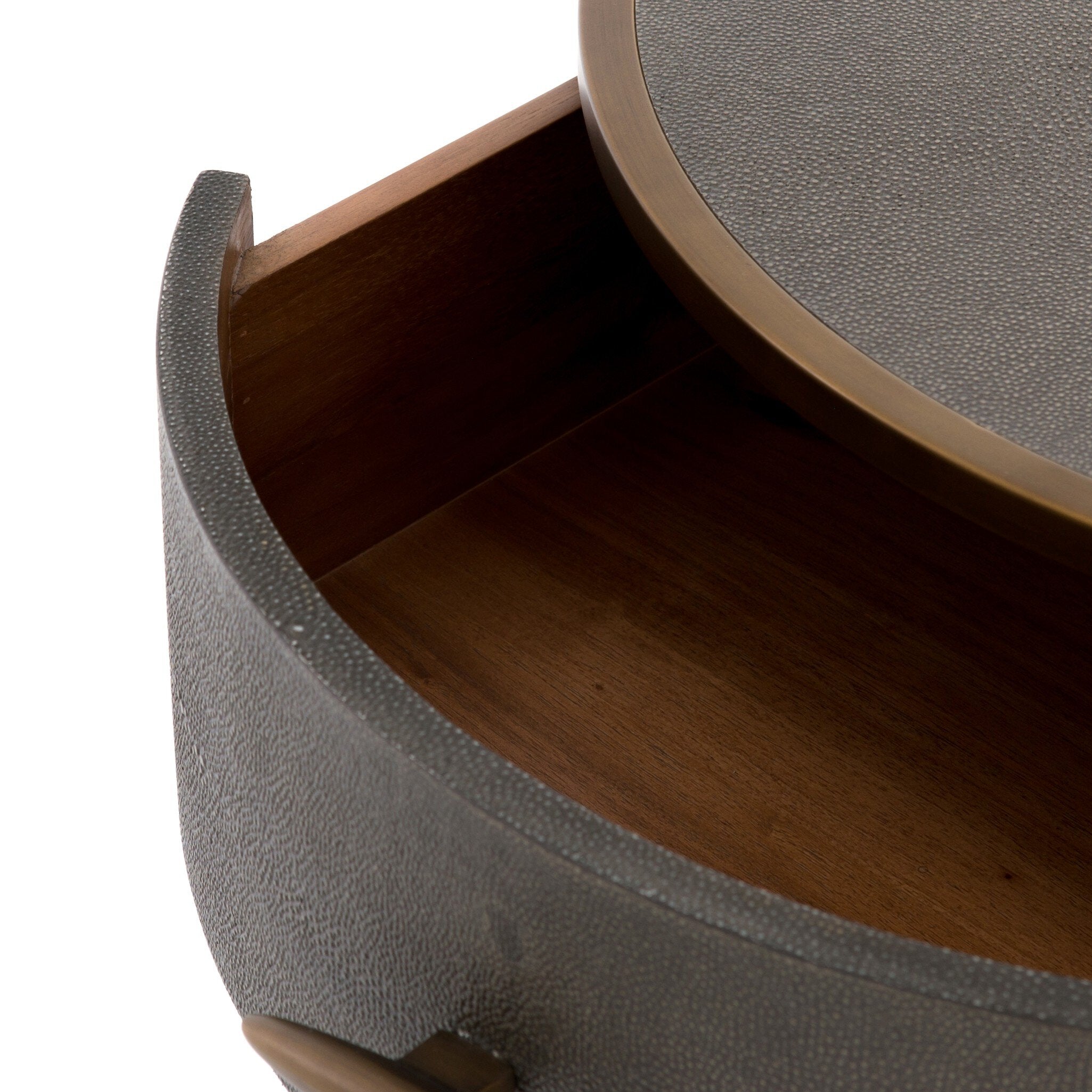 Four Hands Shagreen Round Nightstand — Grey Shagreen-Antique Brass