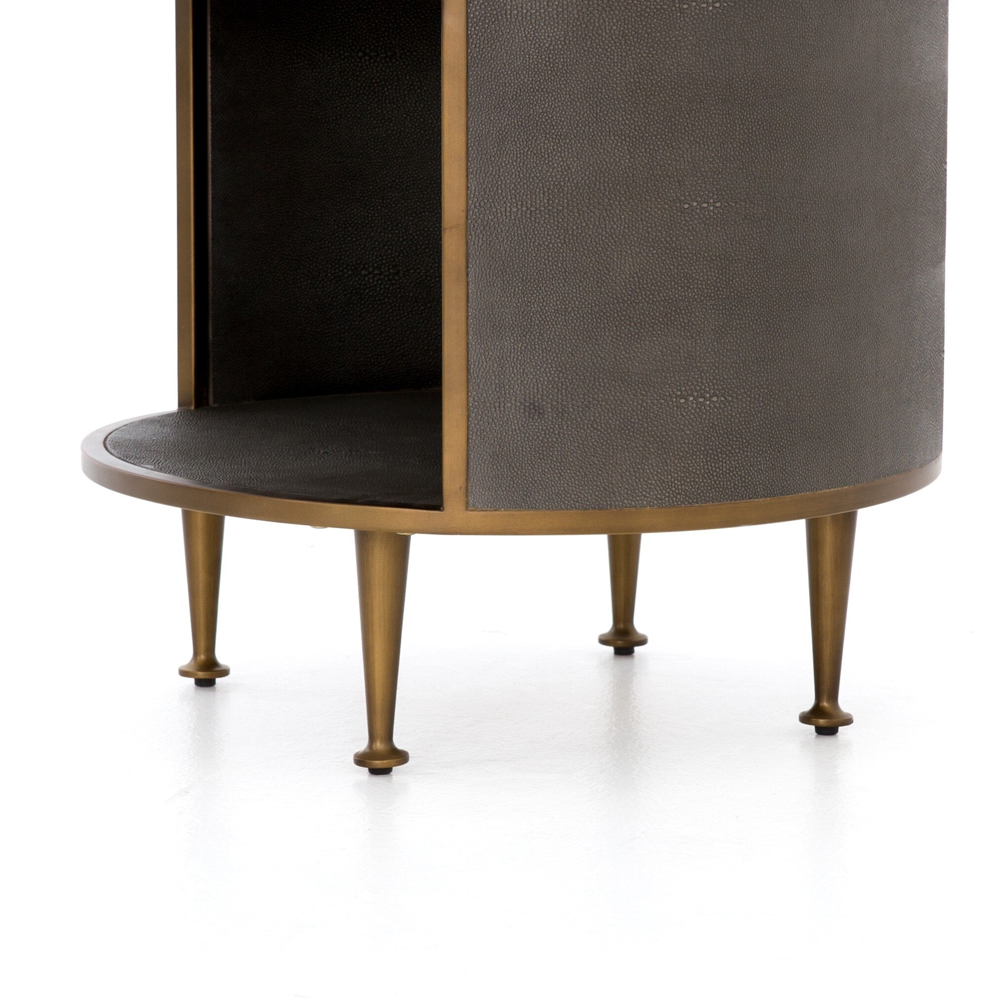 Four Hands Shagreen Round Nightstand — Grey Shagreen-Antique Brass